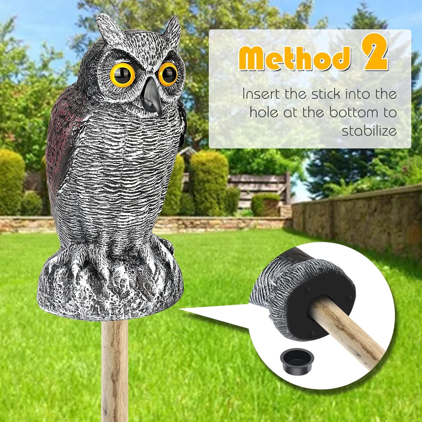 3-Pack Owl Decoys for Bird Deterrent - Weatherproof Bird Repellent Devices for Outdoor Use - Plastic Owls to Scare Birds Away and Control Garden Pests