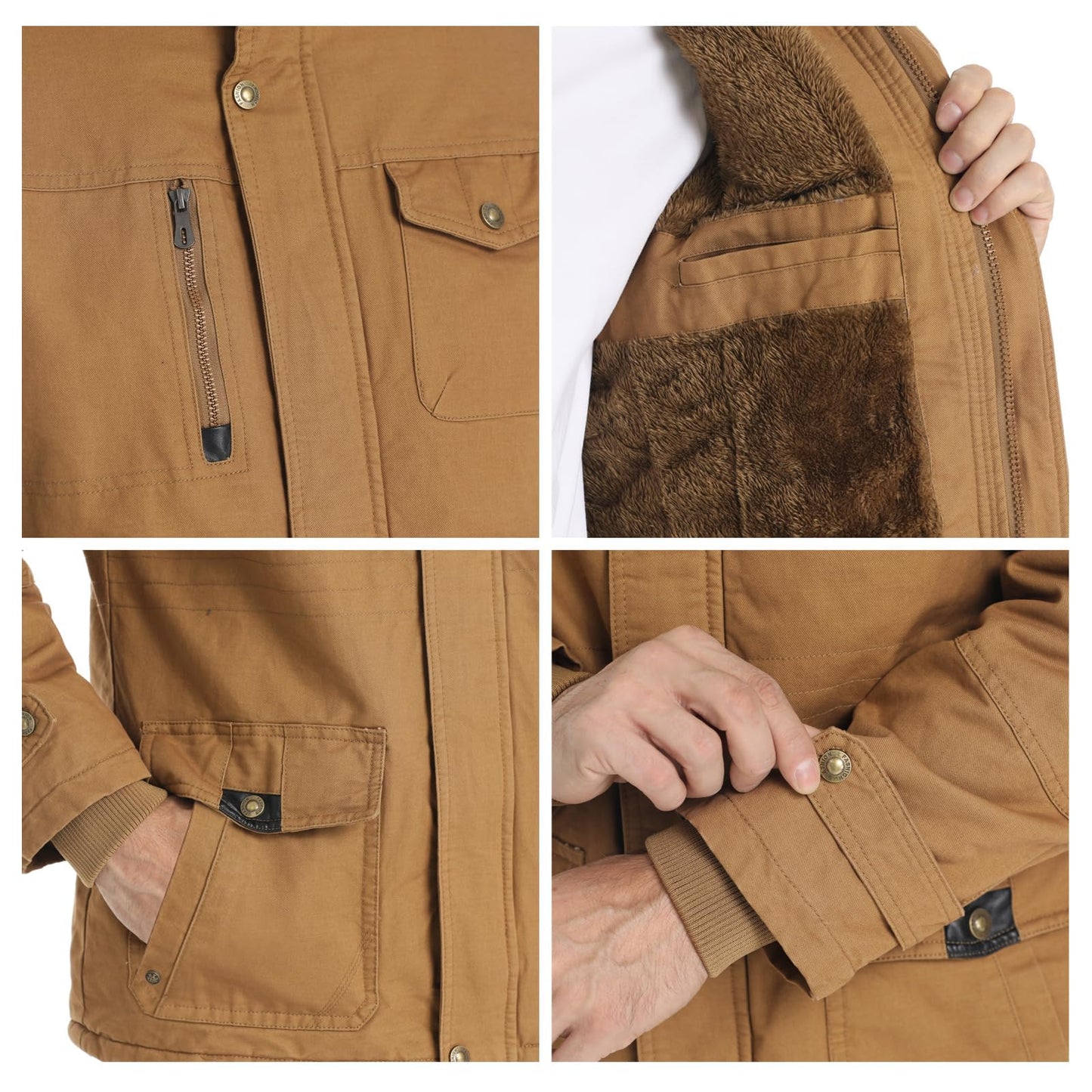 CHEXPEL Men's Thick Winter Jackets with Hood, Fleece Lining, Cotton Military Work Jackets with Cargo Pockets, Outwear