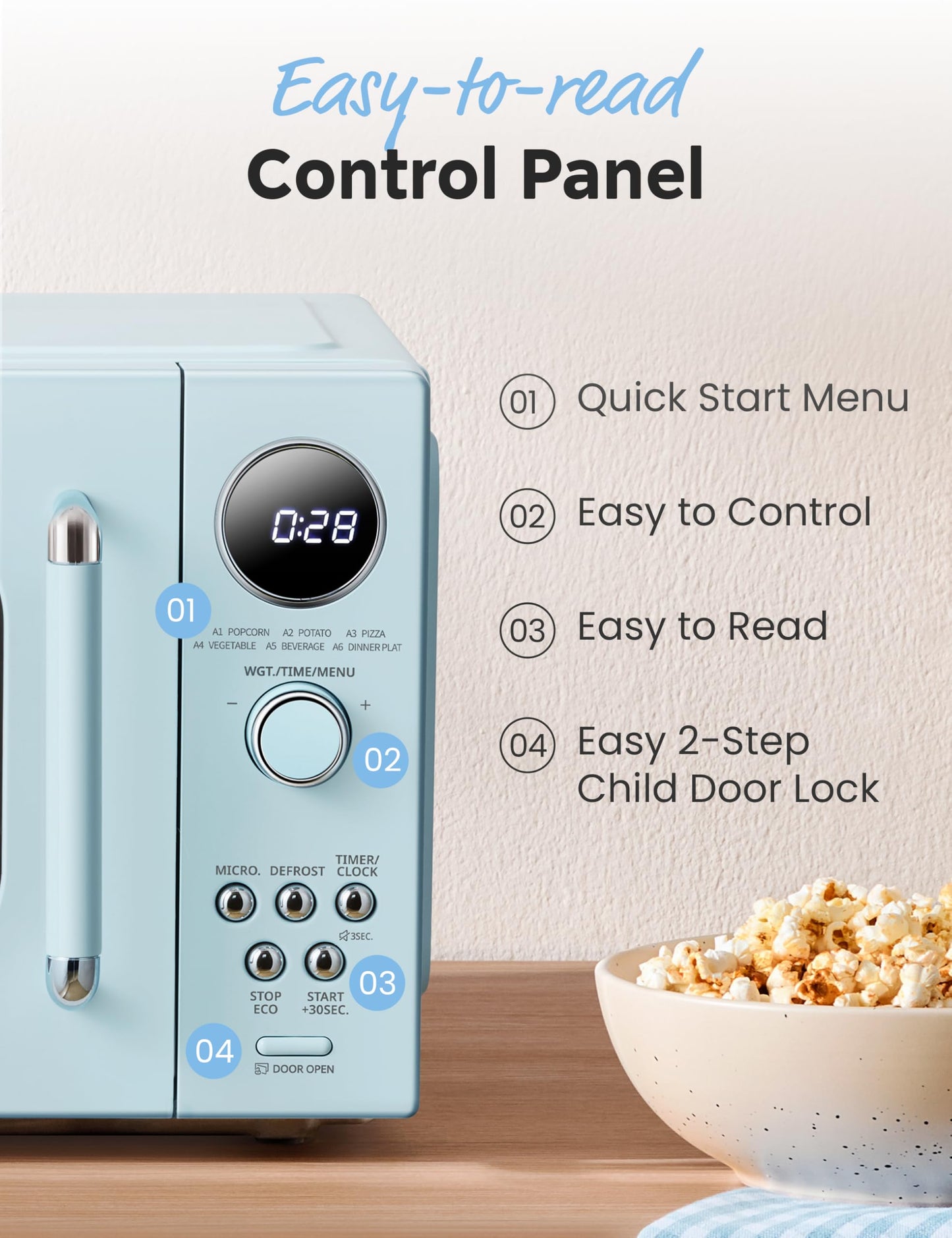 COMFEE EM720CPL-PMB Countertop Microwave Oven with Sound On/Off, ECO Mode and Easy One-Touch Buttons, 0.7 Cu Ft, Black
