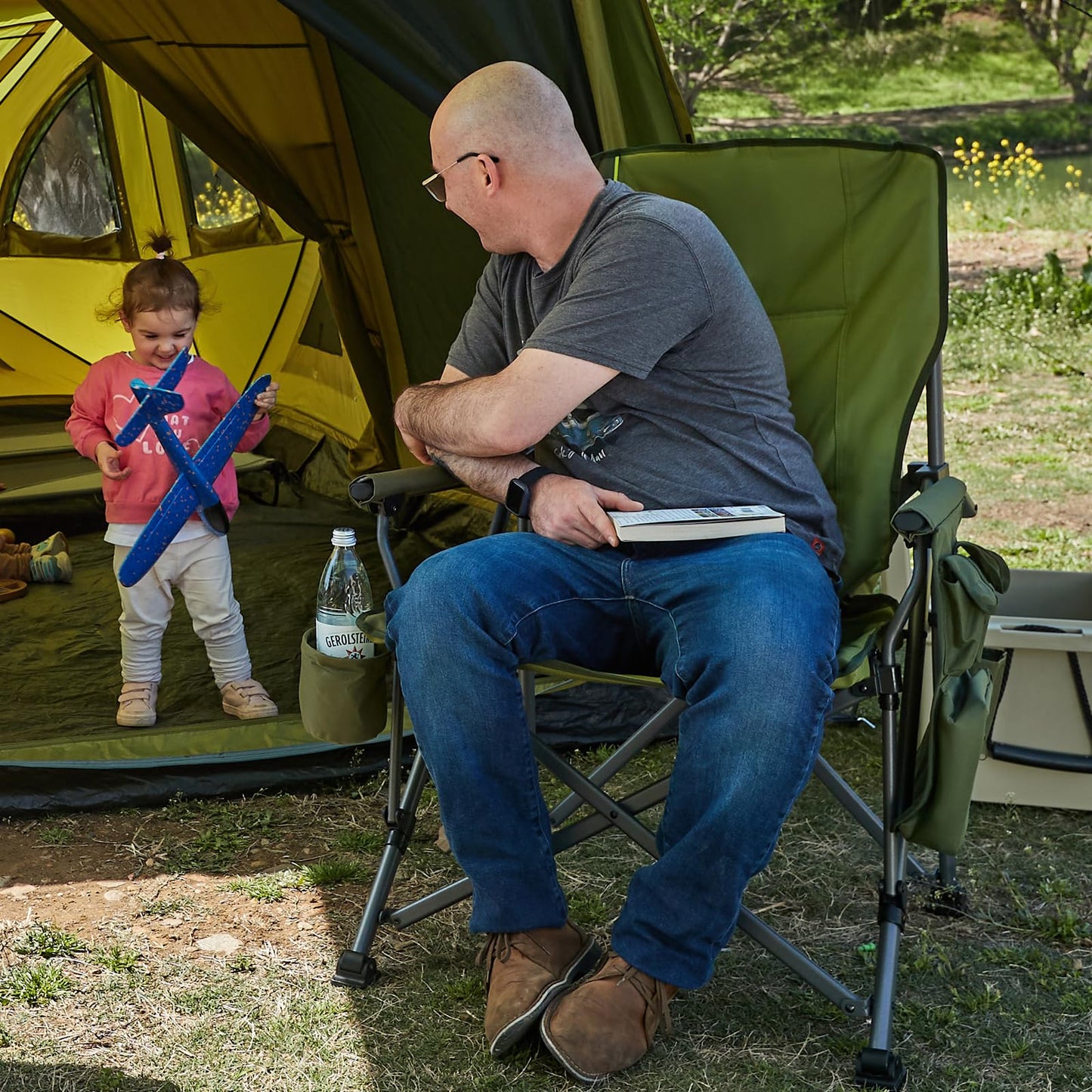 TIMBER RIDGE Oversized Folding Camping Chair High Back Heavy Duty for Adults Support up to 500lbs with Cup Holder, Side Pocket Cooler Bag