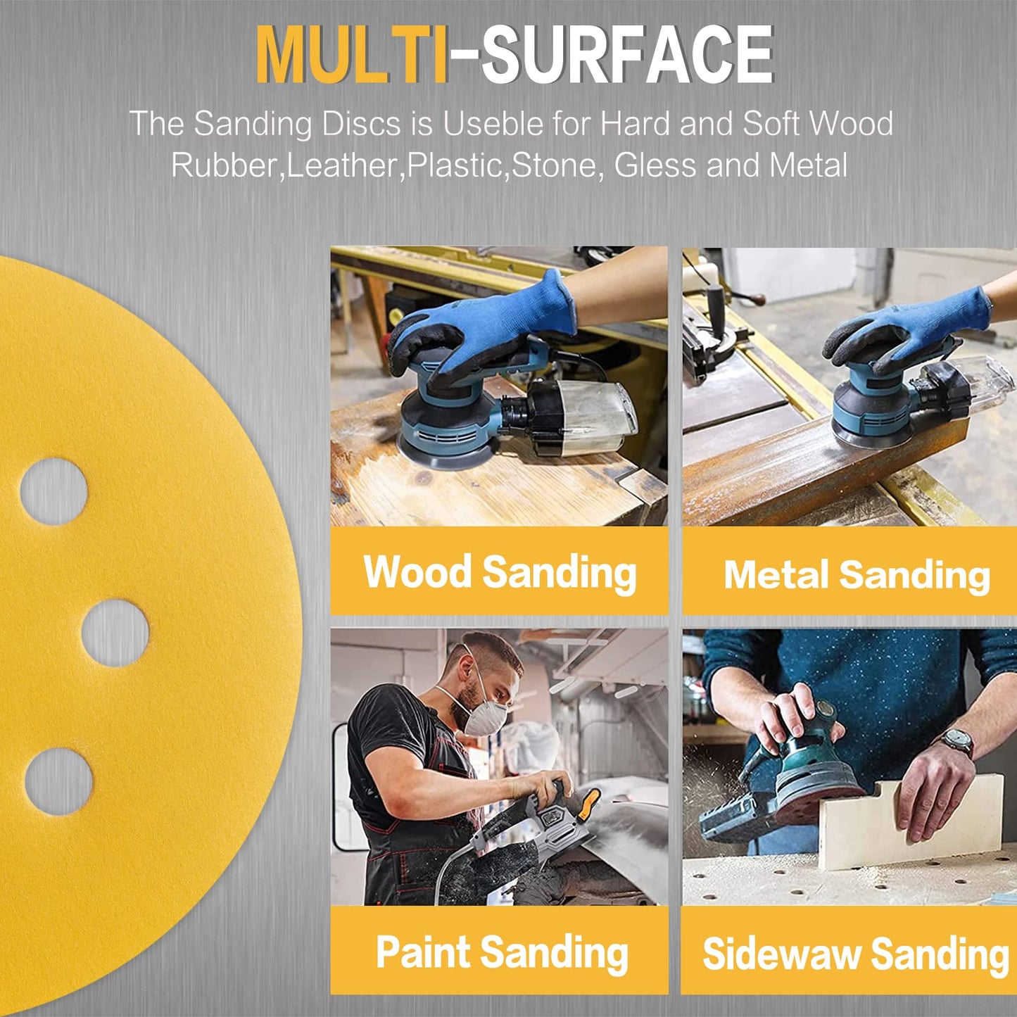 100 PCS 5 Inch Sanding Discs 120 Grit, Round Hook and Loop Sandpaper for Random Orbital Sander