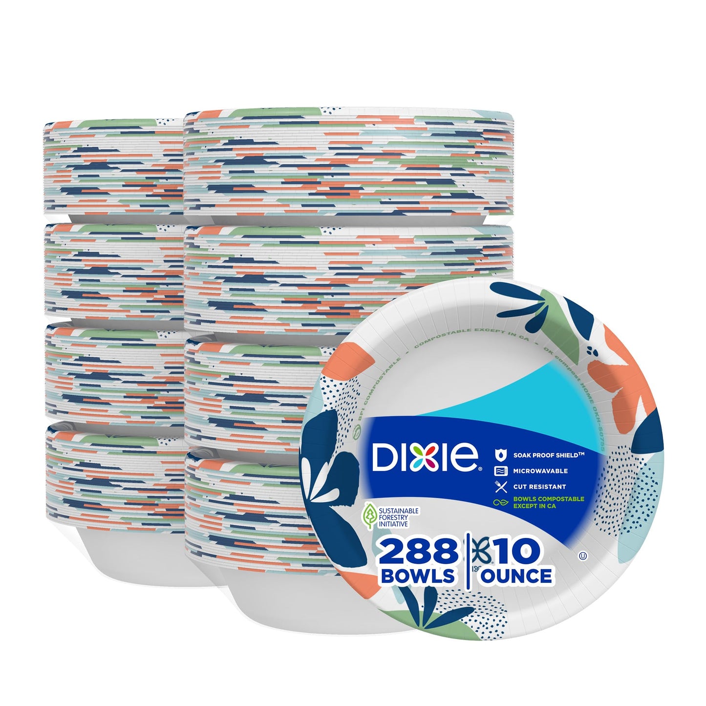 Dixie Small Paper Bowls, 10 Oz, 36 Count (Pack of 8), Microwave-Safe, Soak-Proof, Disposable Bowls Great For Snacks, Dessert, And Light Lunch Meals