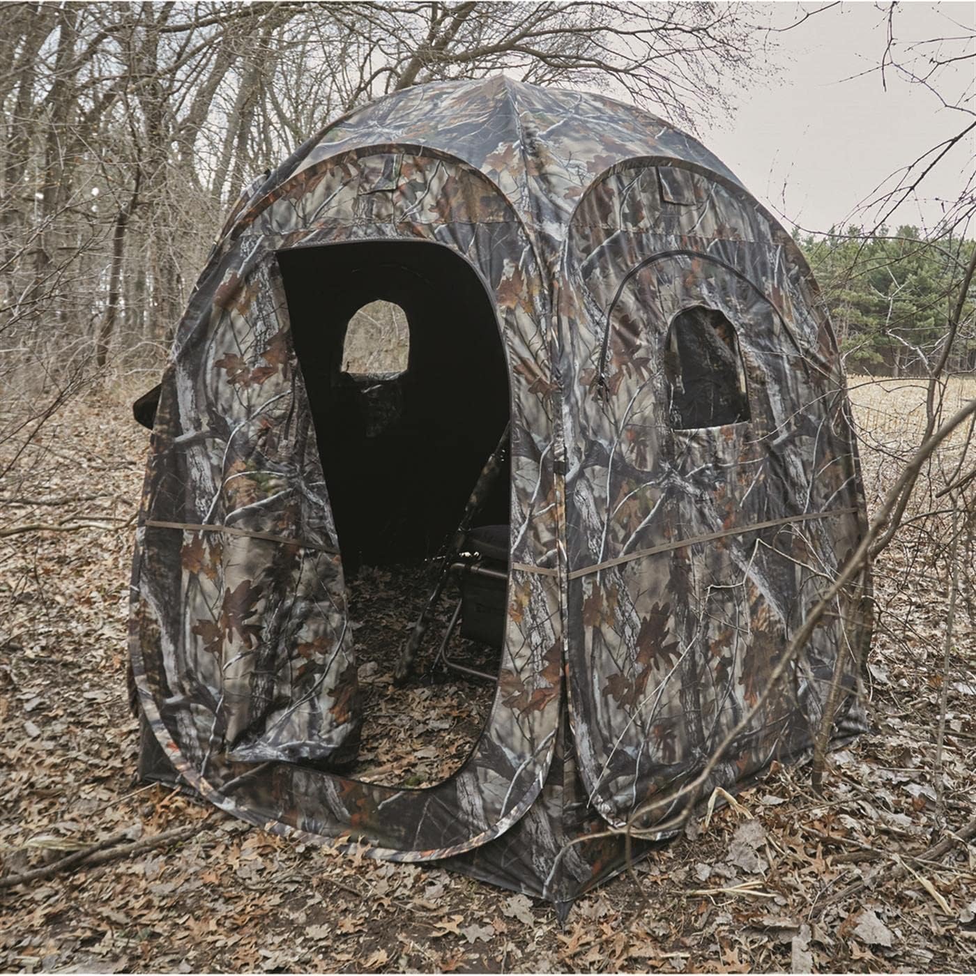 HuntRite Deluxe Pop-Up Hunting Ground Blind, 1-2 Person Tent, Hunting Gear, Equipment, and Accessories, 4-Panel Spring Steel