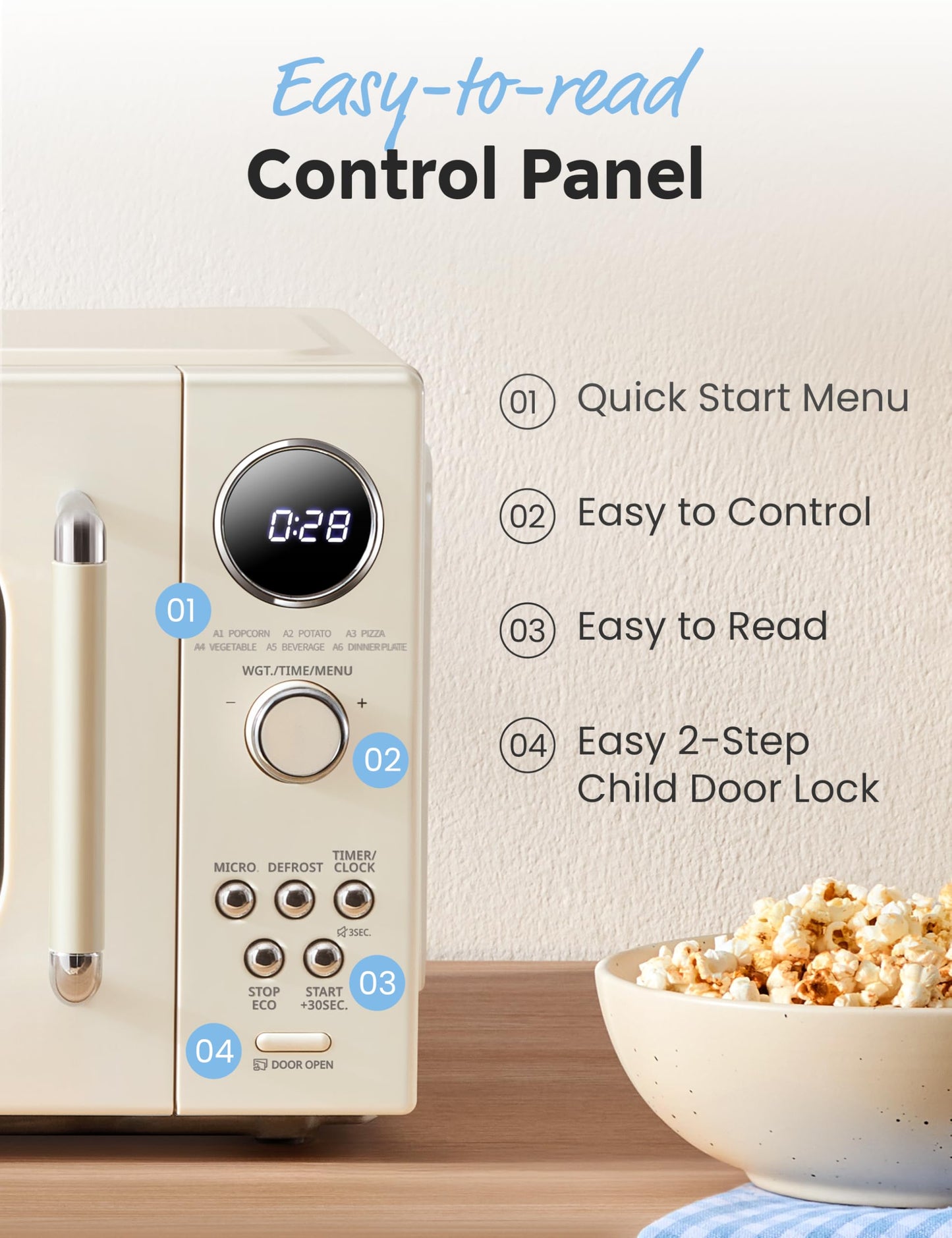 COMFEE EM720CPL-PMB Countertop Microwave Oven with Sound On/Off, ECO Mode and Easy One-Touch Buttons, 0.7 Cu Ft, Black