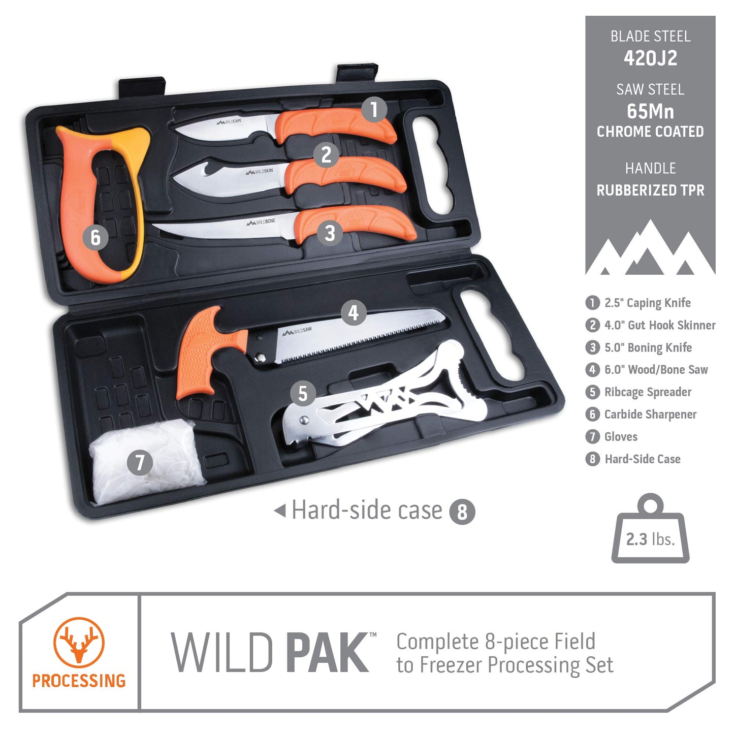 Outdoor Edge WildLite - 6-Piece Field to Freezer Hunting & Game Processing Knife Set with Gut Hook Knife, Caping Knife - Hunting Knives for Gutting Deer with Case - Deer Hunting Accessories