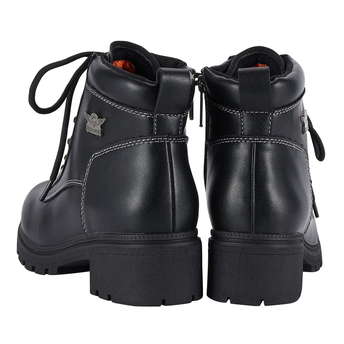 Dream Apparel Womens Lace Up Motorcycle Riding Boots with Side Zipper, Black Faux Leather Ankle Booties Biker Boots, Military Combat Booties for Ladies with Low Heel