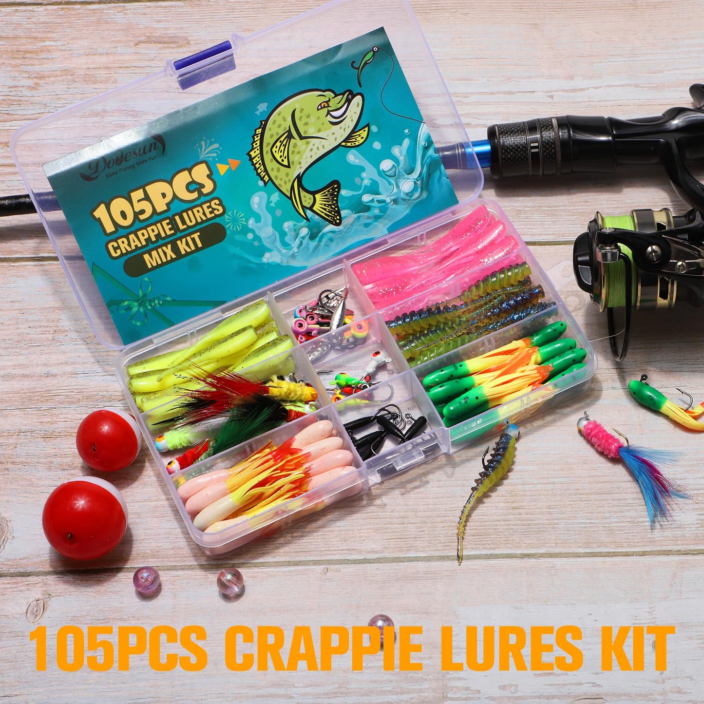 Dovesun Crappie Lures with Jig Heads Kit, Soft Plastic Grubs-Tube Baits 1/8oz 1/16oz 1/32oz Crappie Jigs Walleye Trout Bass Crappie Baits 95-120pcs