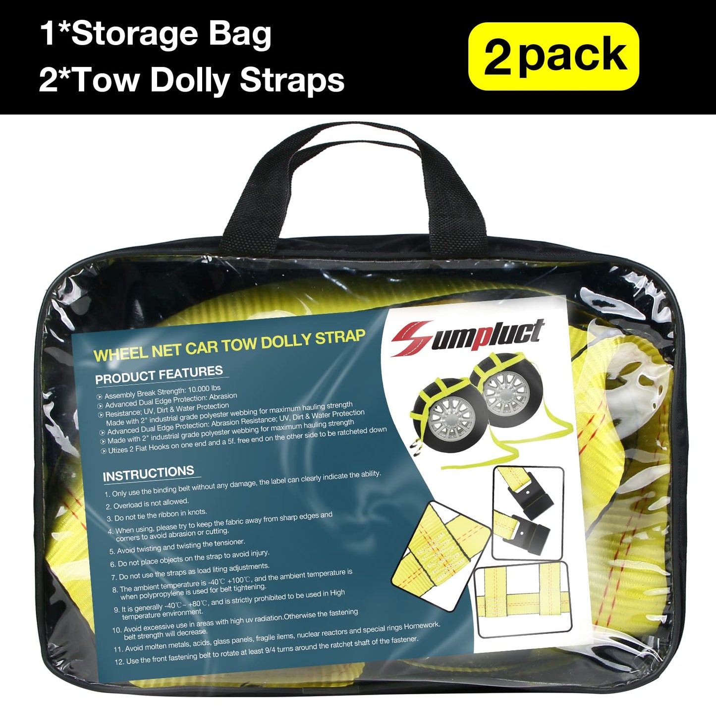 Tow Dolly Basket Straps with Flat Hook-2 Pack,Car Wheel Strap Tire Bonnet Net Fits 14"-19" Tires Auto Universal Vehicle Car Dolly Ropes Accessories