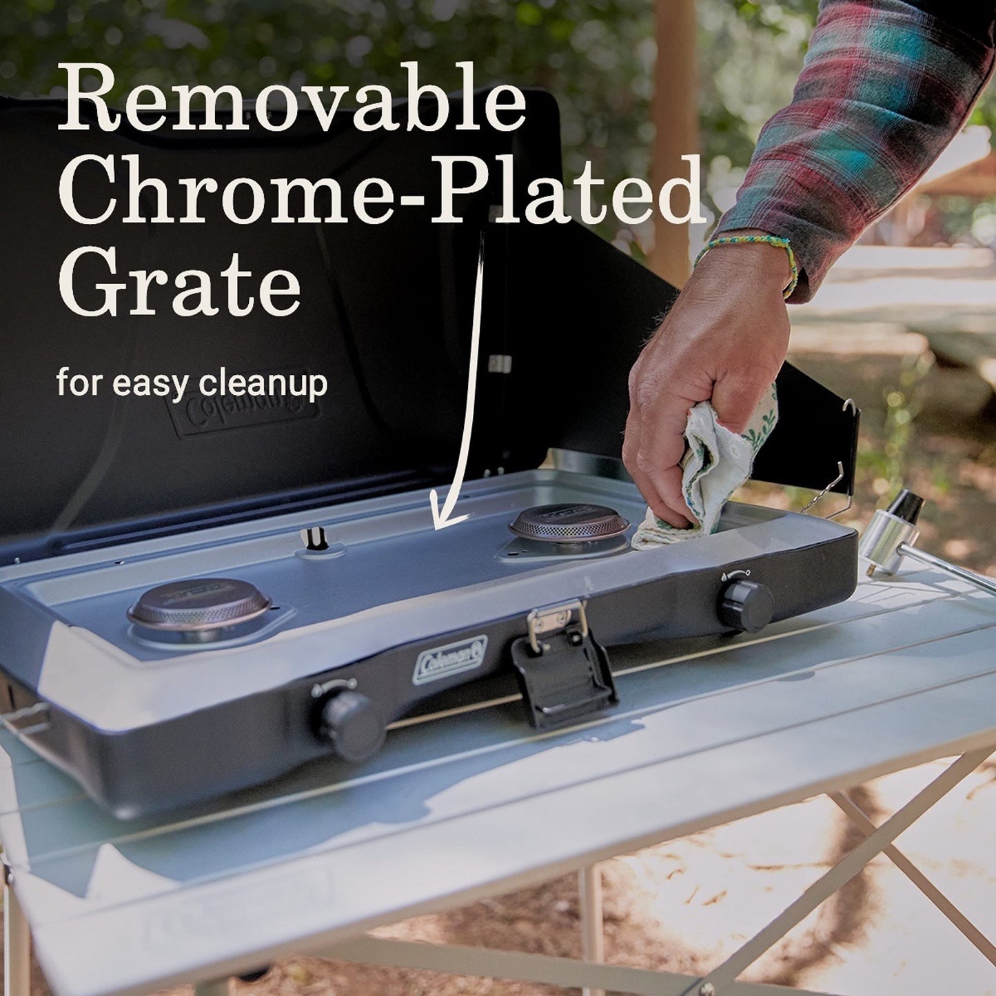 Coleman Triton 2-Burner Propane Camping Stove, Portable Camping Grill/Stove with Adjustable Burners, Wind Guards, Heavy-Duty Latch & Handle, 22,000 Total BTUs of Power for Camping, Tailgating, BBQ