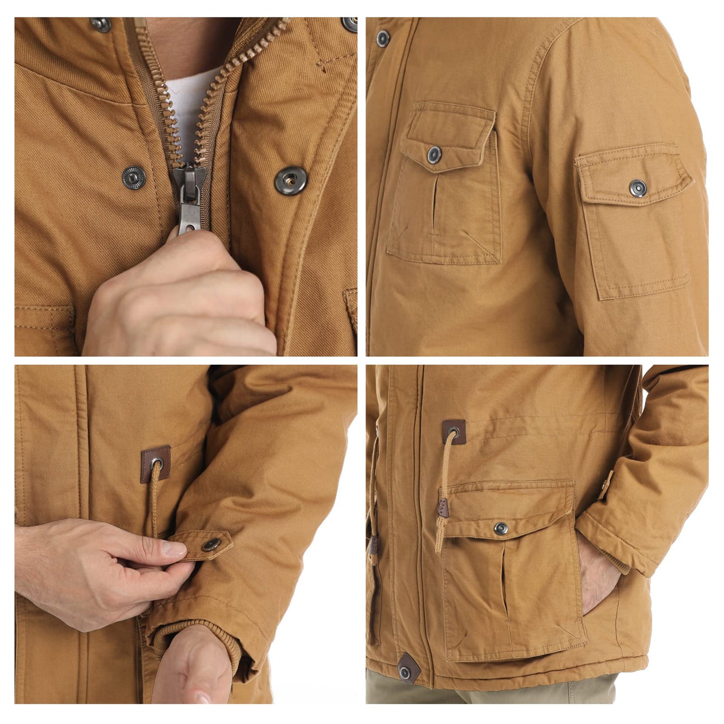 CHEXPEL Men's Thick Winter Jackets with Hood, Fleece Lining, Cotton Military Work Jackets with Cargo Pockets, Outwear