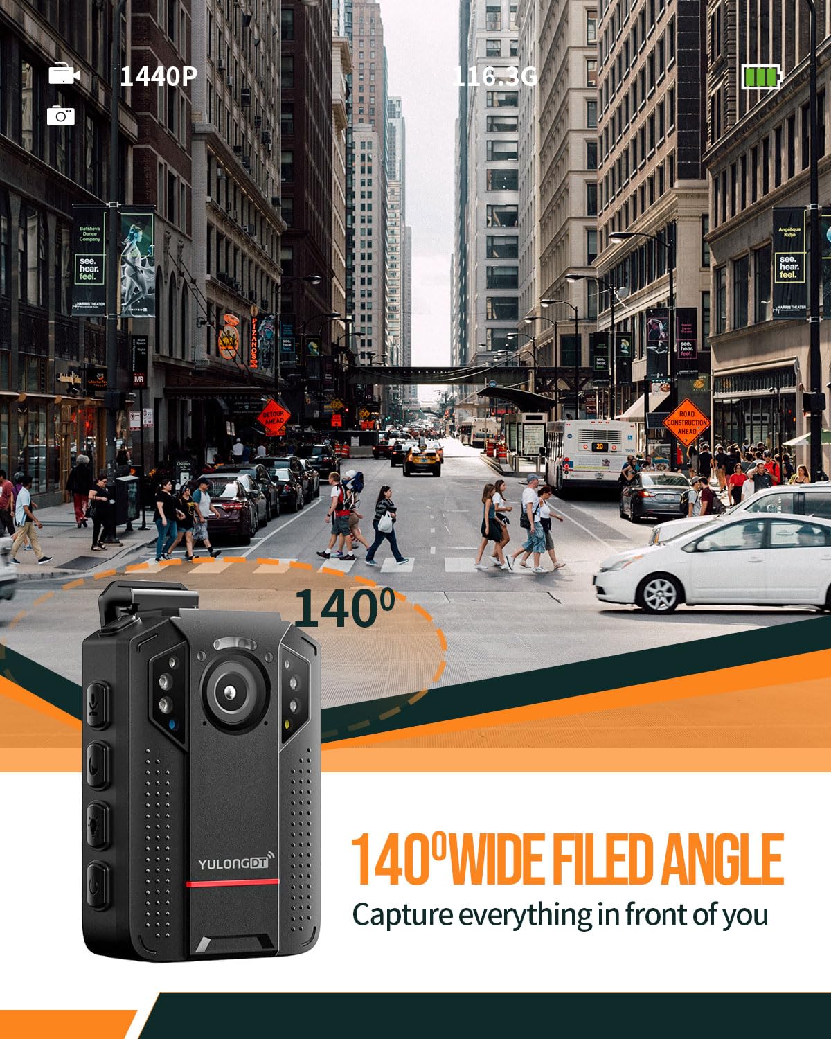 YULONGDT 128GB QHD 1440P Body Cameras with Audio and Video Recording, Multifunctional Body Camera with Night Vision,Loop Recording,3300mah Battery, Waterproof for Police,Delivering,Personal Recording