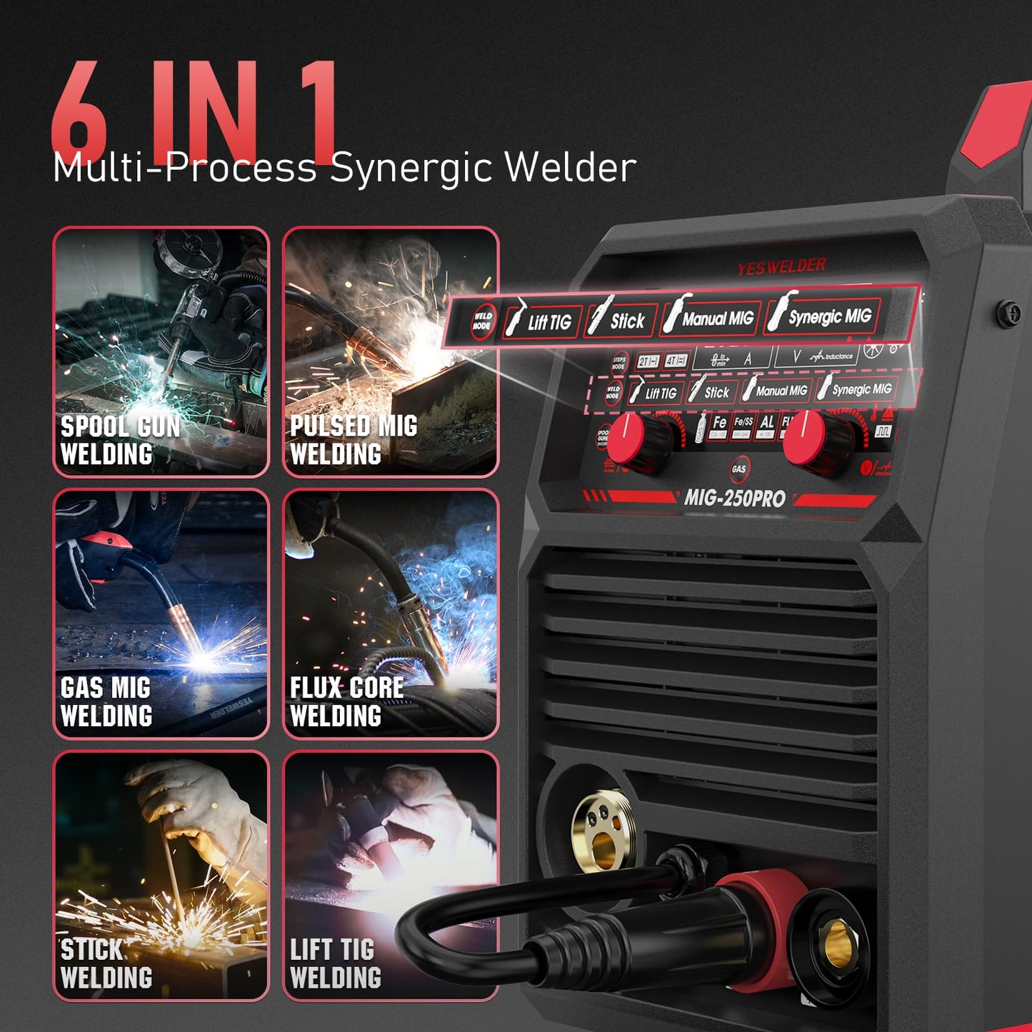 YESWELDER MIG-205DS PRO MIG Welder, 200Amp 110/220V Dual Voltage MIG Welding Machine, 5 in 1 Gas MIG/Flux Core MIG/Spool Gun MIG/Lift TIG/Stick Multiprocess Aluminum MIG Welder, Spool Gun Compatible