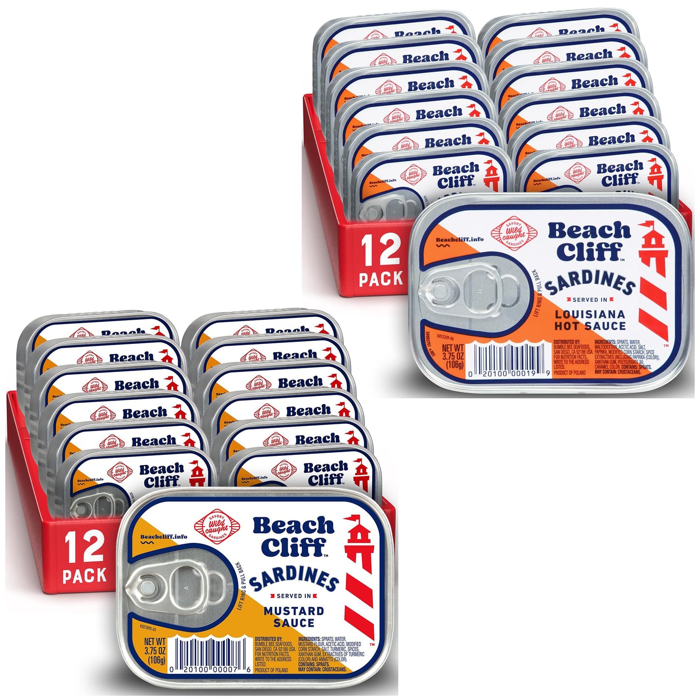 Beach Cliff Sardines in Water, 3.75 oz Can (Pack of 12) - Wild Caught Sardines - 12g Protein per Serving - Gluten Free, Keto Friendly