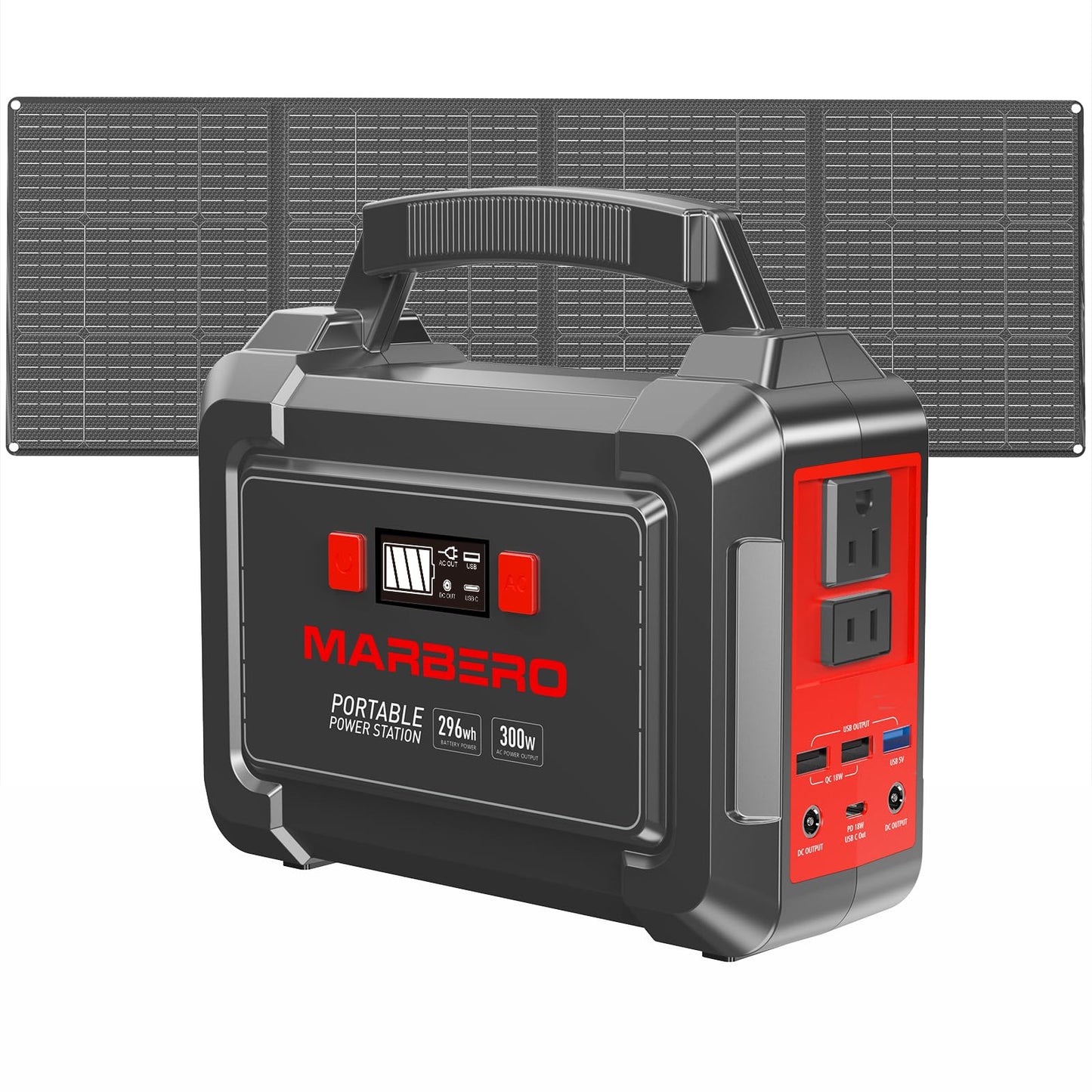 MARBERO Solar Generator 167Wh Camping Portable Power Station 200W Peak with Foldable Solar Panels 30W with AC Outlet 110V Multi-Port LED Flashlights for CPAP Home Camping Hurricane Emergency