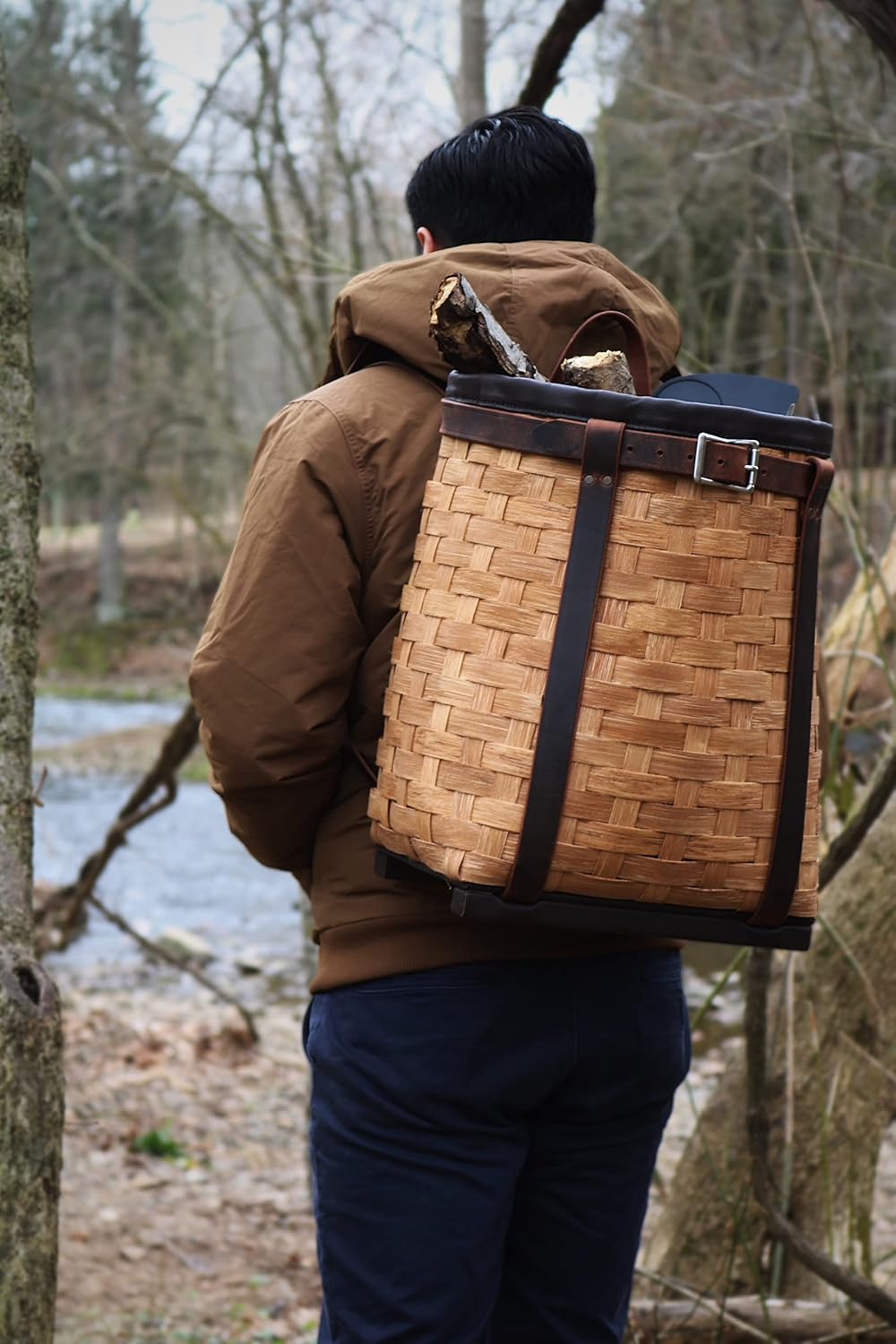 Pack Basket, Basket Backpack, Adirondack Style Hunting, Trapping, Guiding Woven Basket Pack with Leather Straps