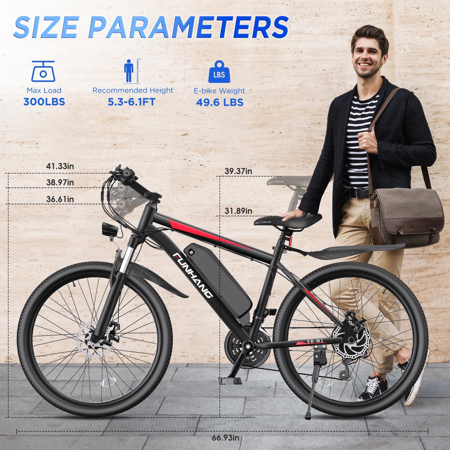 Electric Bike for Adults, 26'' 1000W Peak Ebike, Up to 50 Miles 21.7MPH Electric Mountain Bike with 48V 374.4WH Removable Battery, Adjustable Stem, Fenders, Lockable Suspension Fork, 21-Speed