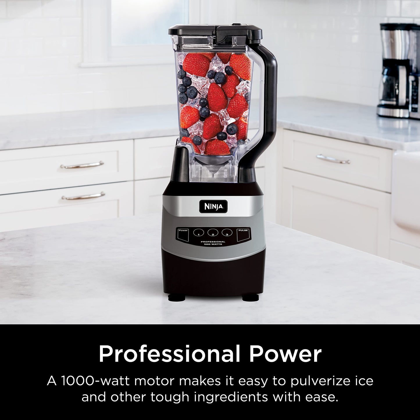 Ninja Professional Blender 1000W, Total Crushing Technology for Smoothies, Ice Crushing & Frozen Fruit, Full-Size Countertop Blender, 72-oz. Pitcher, Black & Grey, BL610
