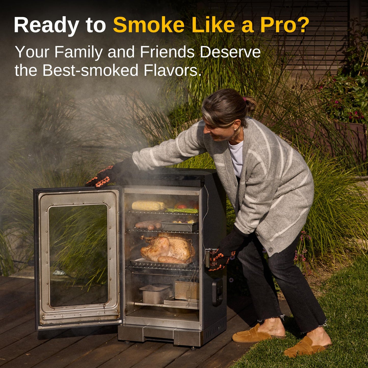 EAST OAK 30" Electric Smoker, Outdoor Smoker with Glass Door & Meat Thermometer, 725 Sq Inch Large Capacity, 4 Detachable Racks for Backyard BBQ, Party, Outdoor Cooking Night Blue