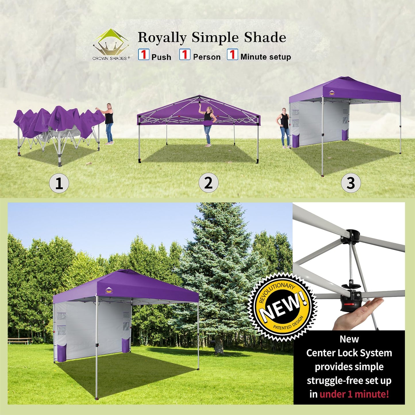 CROWN SHADES Canopy Tent 10x10 Pop Up Canopy Outdoor Shade with Pockets Sidewall, Easy Up Sun Shelter with One Person Set Up Center Lock, Portable Instant Camping Beach Canopy Tents, Forest Green