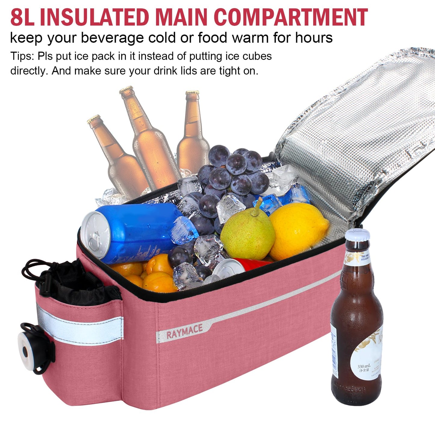 RAYMACE Bike Rear Rack Bag with Tail Light, Bike Truck Cooler Bag for Warm or Cold Items