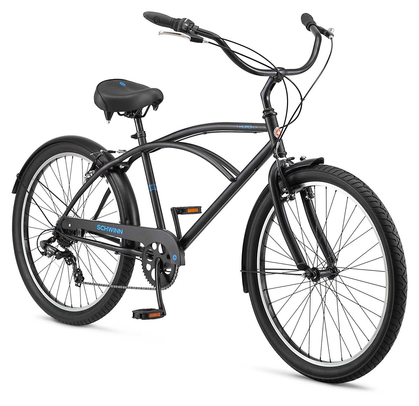 Schwinn Huron 7 Cruiser Bike, 26 Inch Bike for Women and Men, 7-Speed Beach Cruiser Bicycle, Linear Pull Brakes, Comfortable Padded Seat, Upright Riding Position, Adult Bicycle