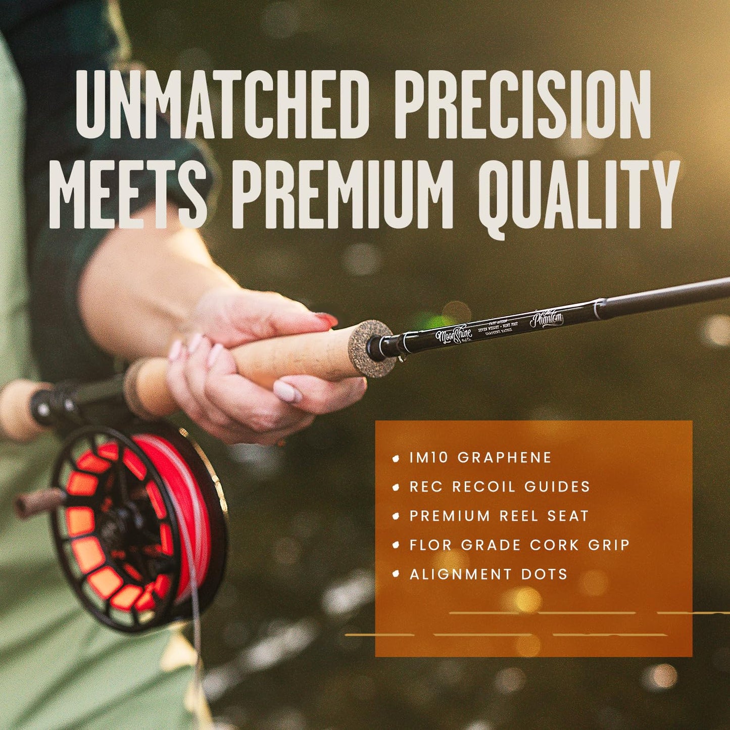 Moonshine Rod Co. Fly Fishing Rod with Carrying Case and Extra Rod Tip Section, Slow-Medium-Fast Action