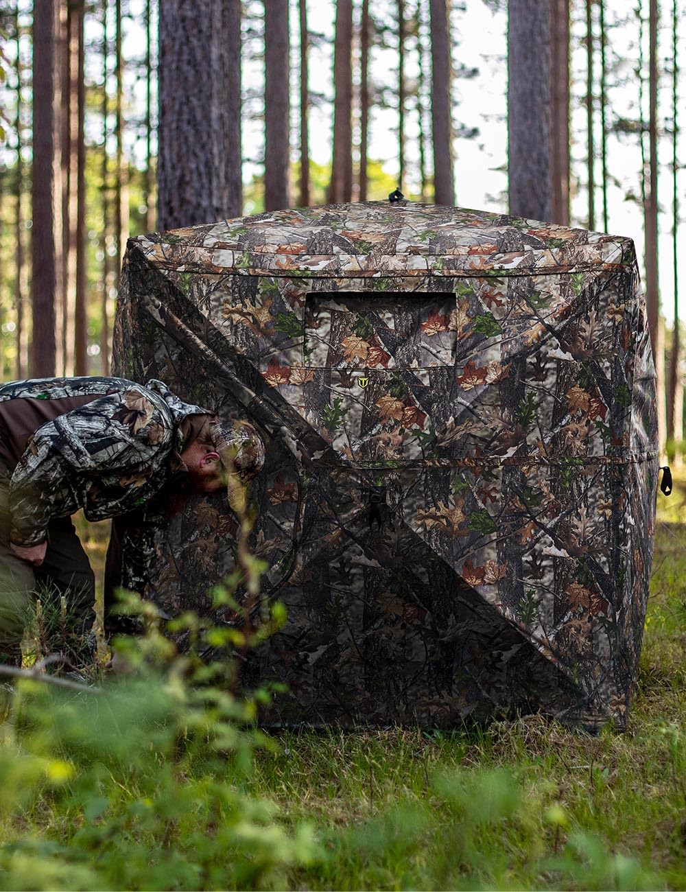 TIDEWE Hunting Blind See Through with Carrying Bag, 2-3 Person Pop Up Ground Blinds 270 Degree, 300D Portable Resilient Hunting Tent for Deer & Turkey Hunting (Camouflage)
