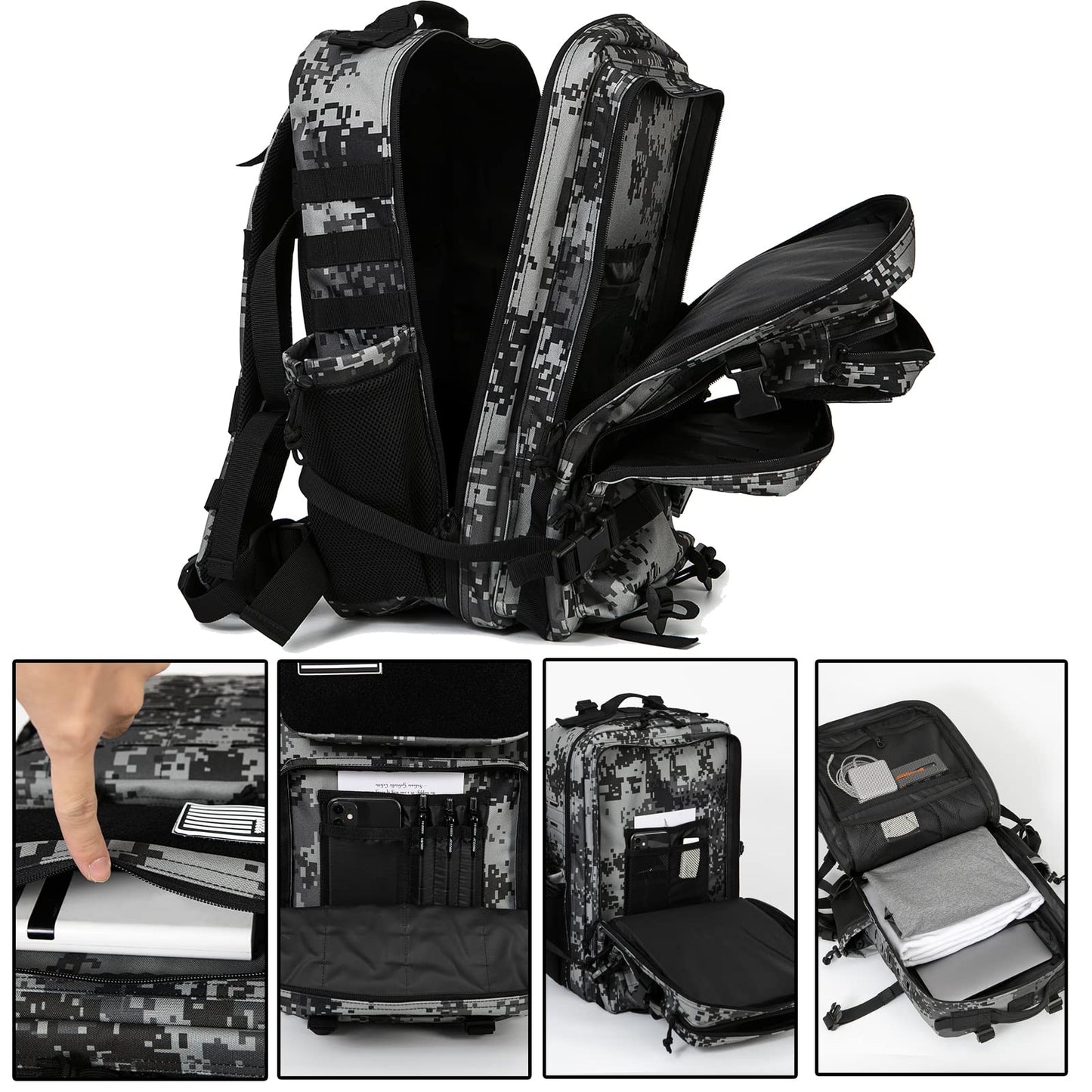 QT&QY 25L/35L/45L Military Tactical Backpack For Men Molle Daypack 3 Day Bug Out Bag Hiking Rucksack With Bottle Holder
