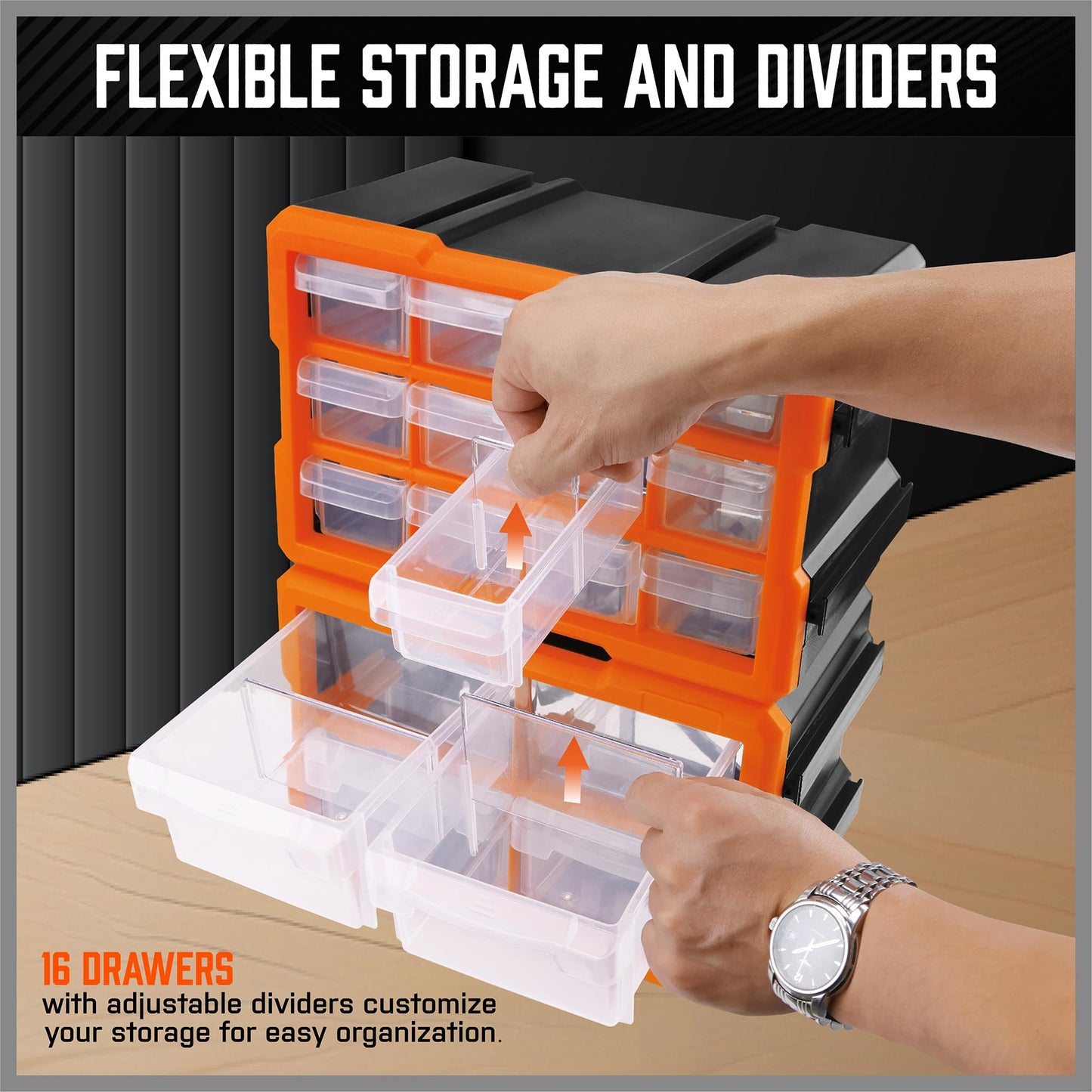 HORUSDY Wall Mounted Storage Bins Parts Rack 30PC Organizer Garage Plastic Shop Tool for Men's Gift, Blue,Orange,Red