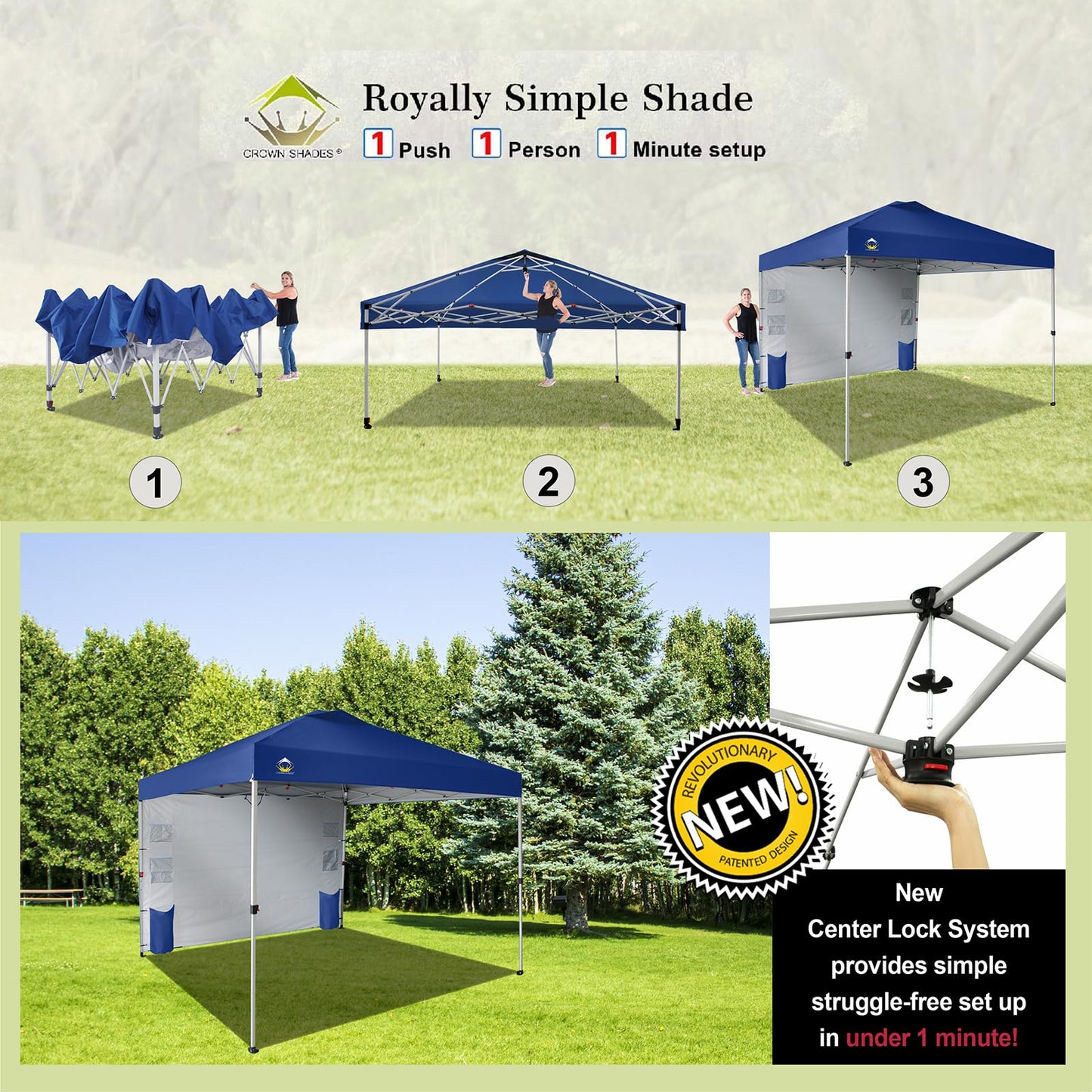 CROWN SHADES Canopy Tent 10x10 Pop Up Canopy Outdoor Shade with Pockets Sidewall, Easy Up Sun Shelter with One Person Set Up Center Lock, Portable Instant Camping Beach Canopy Tents, Forest Green