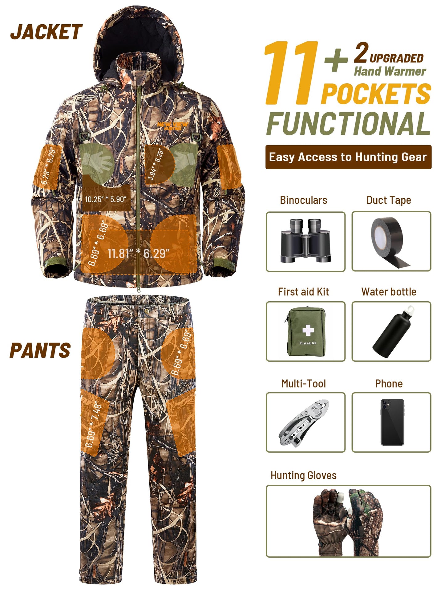 NEW VIEW Insulated Hunting Clothes for Men Cold Weather, Warm Camo Hunting Jacket and Pants, Hunting Suit for Deer Duck Hunts
