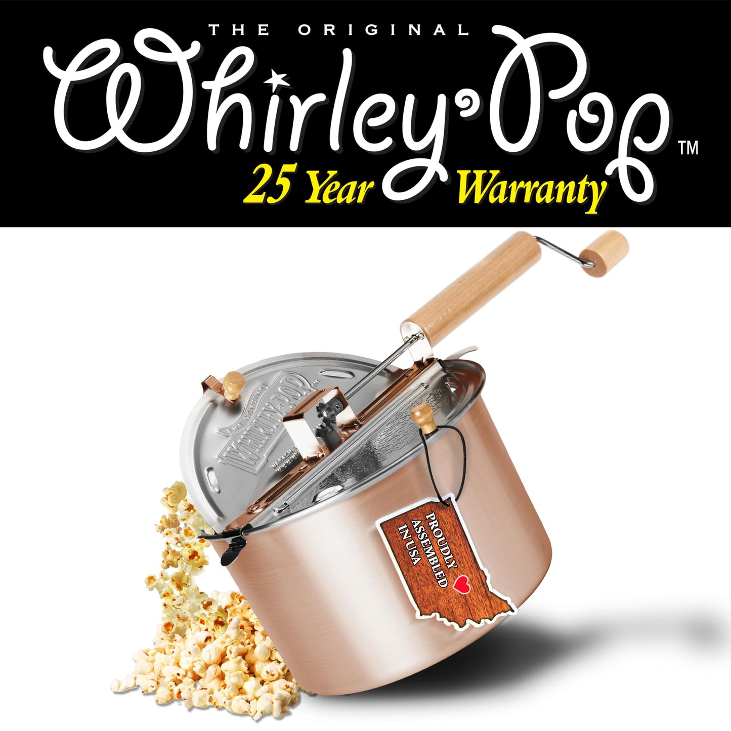 Original Whirley Pop Popcorn Maker - Wabash Valley Farms Gourmet Popcorn Popper, Aluminum Pot With Nylon Gears, 3-Minute Stove Top Popper, Home Movie Night (Silver)