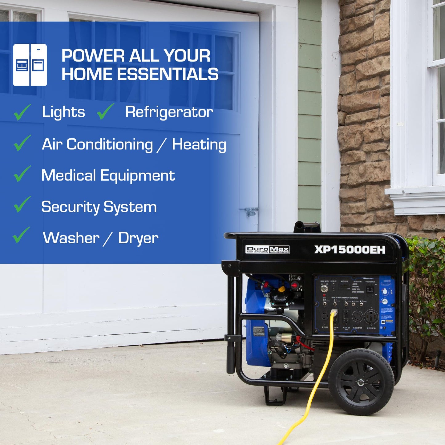 DuroMax XP13000EH 13,000-Watt Dual Fuel Portable Generator - Gas & Propane, Electric Start, Whole Home Backup Power, Transfer Switch Ready, RV & Emergency Ready