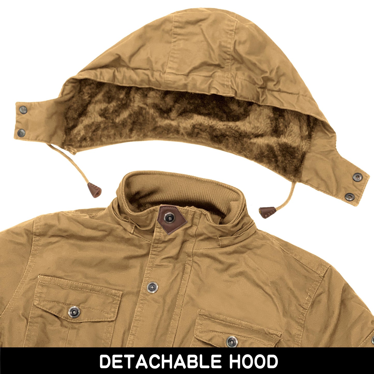 CHEXPEL Men's Thick Winter Jackets with Hood, Fleece Lining, Cotton Military Work Jackets with Cargo Pockets, Outwear