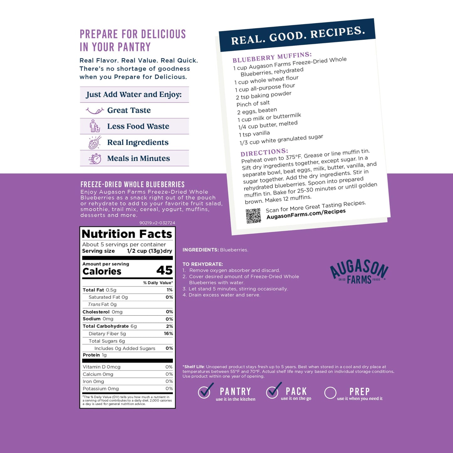 Augason Farms Freeze Dried Whole Blueberries Can, Emergency Food Supply, Everyday Meals, 26 Servings