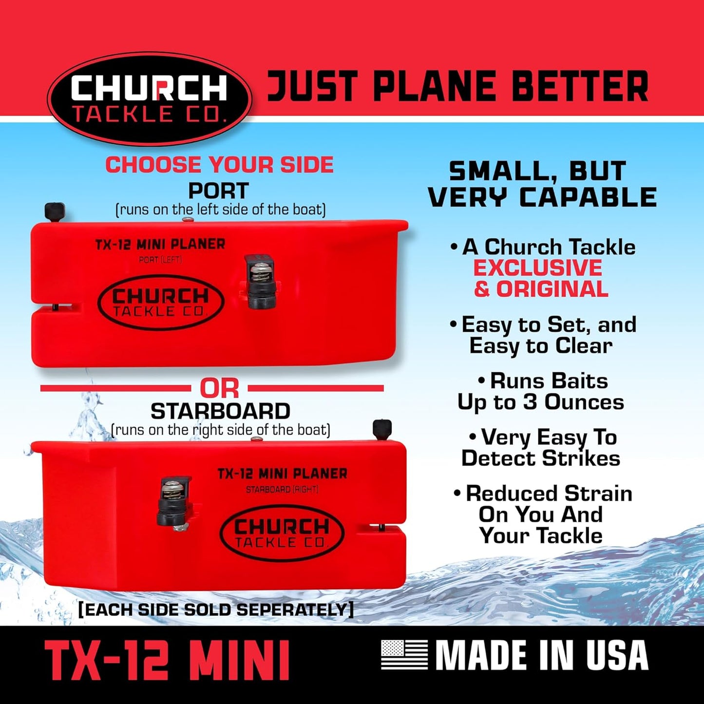 TX-12 Mini Planer Board Port by Church Tackle Co