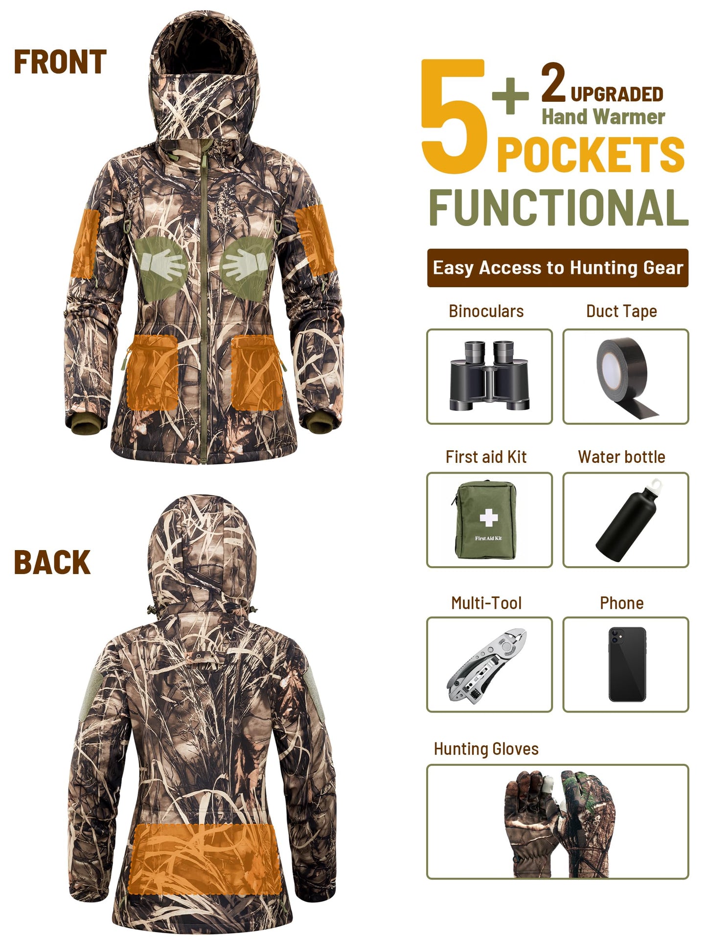 NEW VIEW Womens Hunting Clothes, Upgraded Ultra-Quiet Water Resistant Camo Hunting Jacket for Duck Waterfowl Deer Hunting