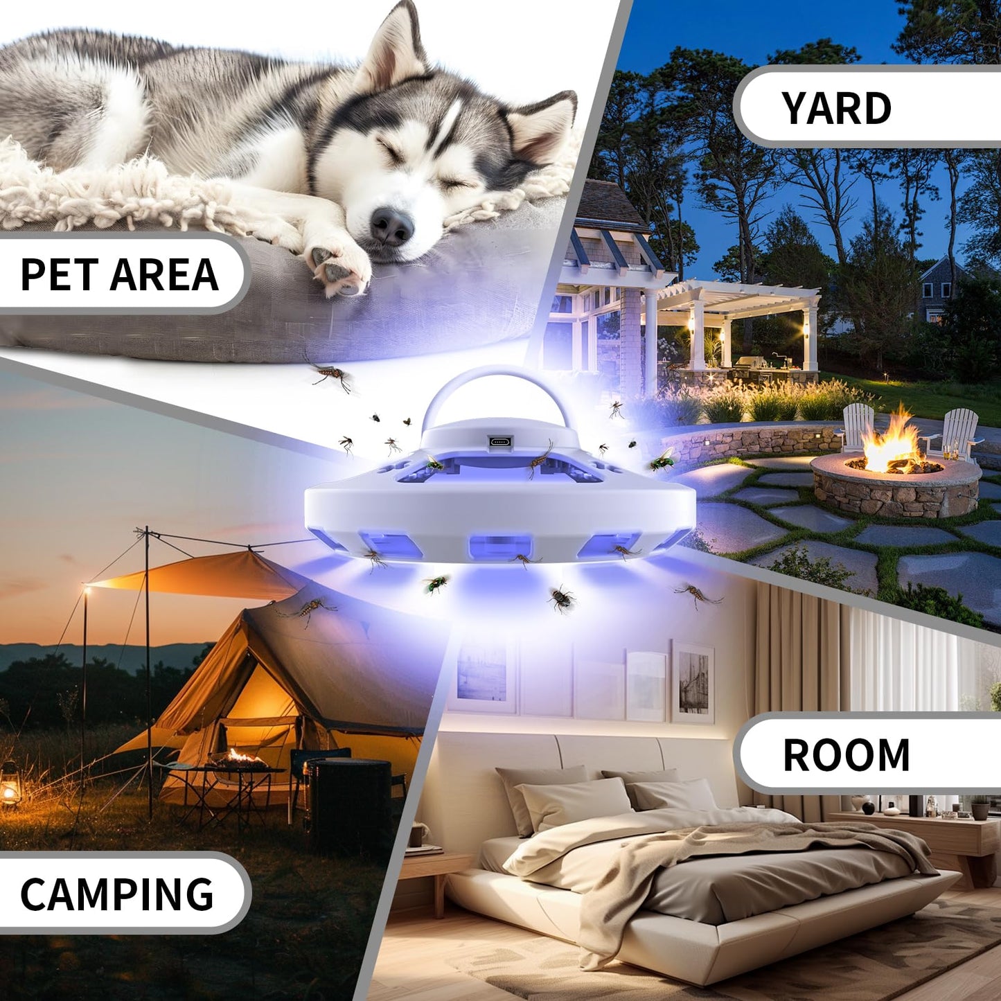 2 Packs Flea Traps for Inside Your Home with 6 Sticky Pads, Flea Light Traps Kills Fleas in House, Hanging Flea Lamp with USB Cable Pest Control for Bugs Moths Gnats Indoor and Outdoor
