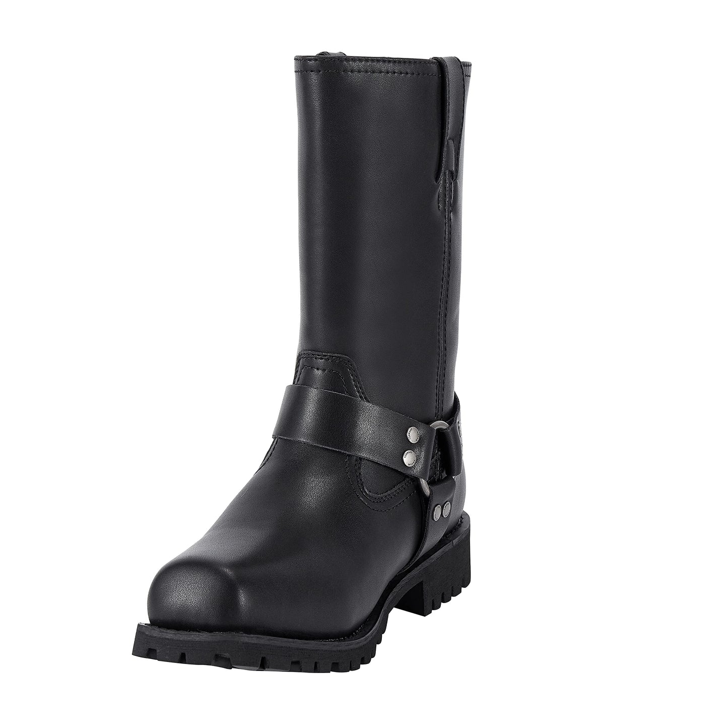 GARGOYLE BELLS Mens Harness Straps Motorcycle Leather Boots Black Waterproof Biker Boots For Men- Low Heel Riding Boots
