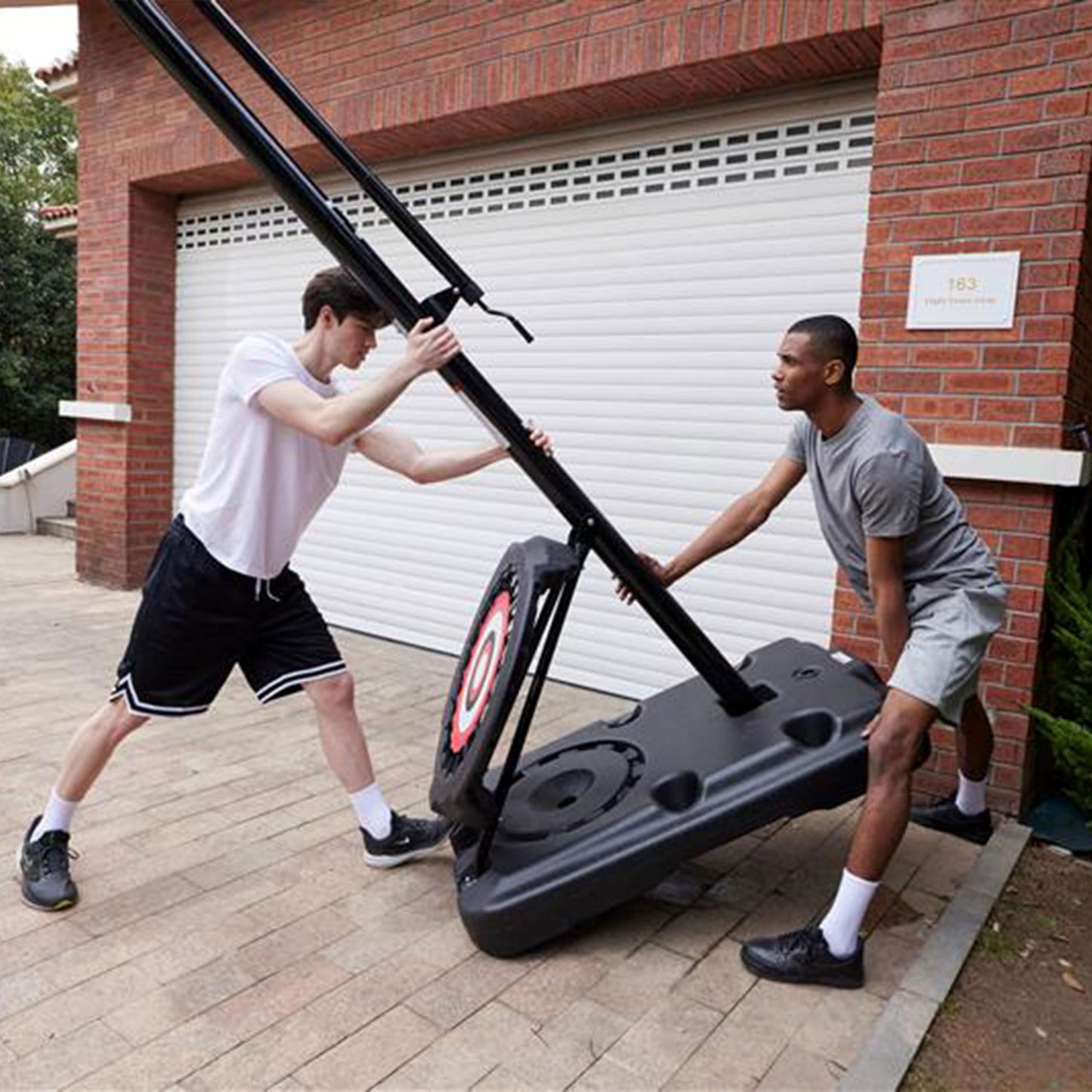 IE Sports Portable Basketball Hoop w/ 44" Backboard & Rebounder, 7.5-10 Ft Adjustable Height - Outdoor Basketball Equipment for Backyard, Driveway, and Garage