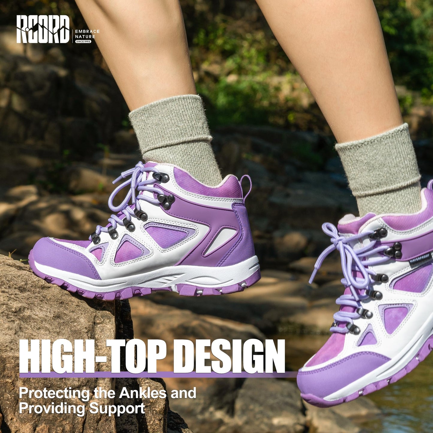 R CORD Kids Hiking Boots Waterproof Durable TPR Traction Outsole Anti-Skid Athletic Lace Up Hiking Shoes for Outdoor Adventure