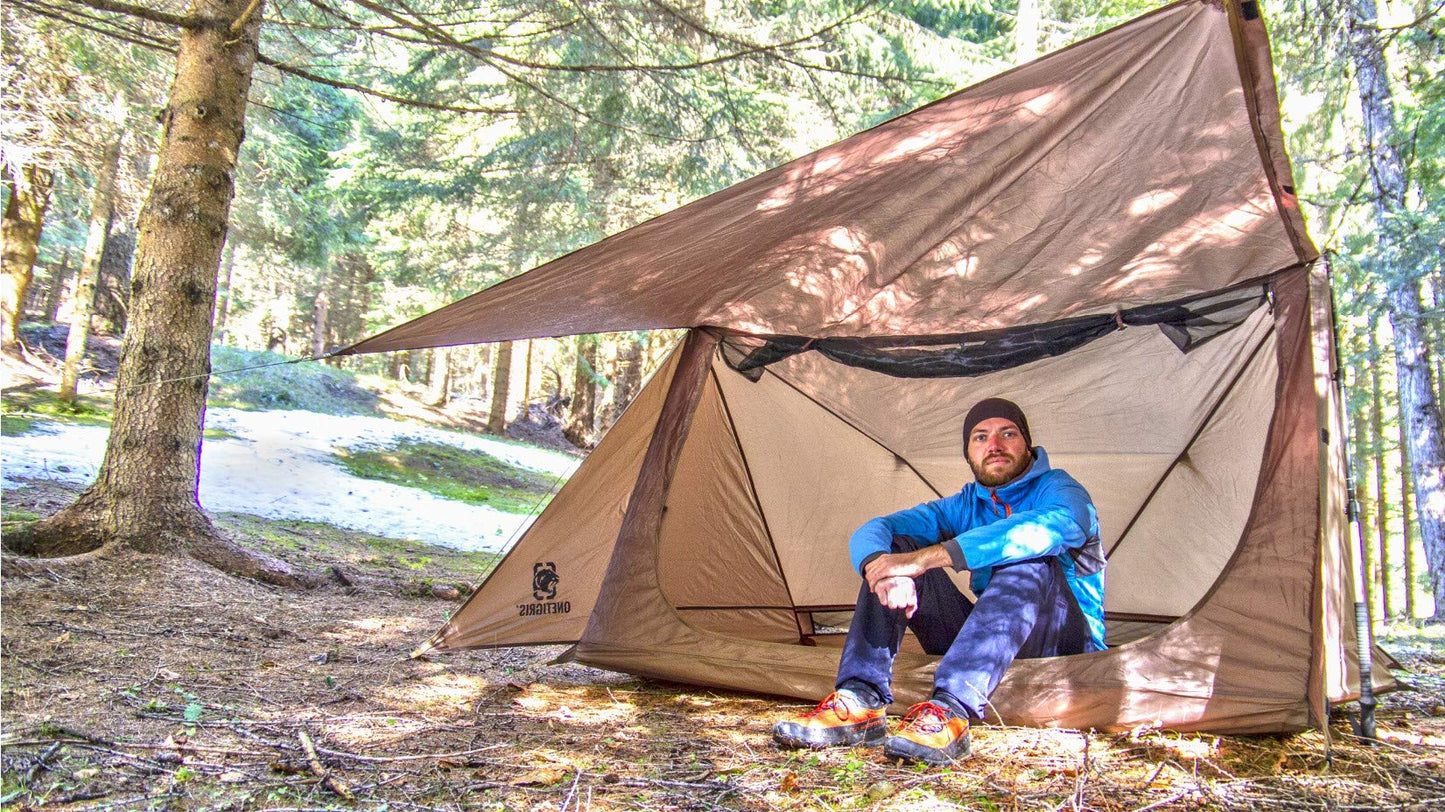 OneTigris Backwoods Bungalow Bushcraft Shelter 2.0, Ultralight Backpacking Tent with with Porch for Camping Hiking Backpacking Motorcycle Kayak Bushcrafters