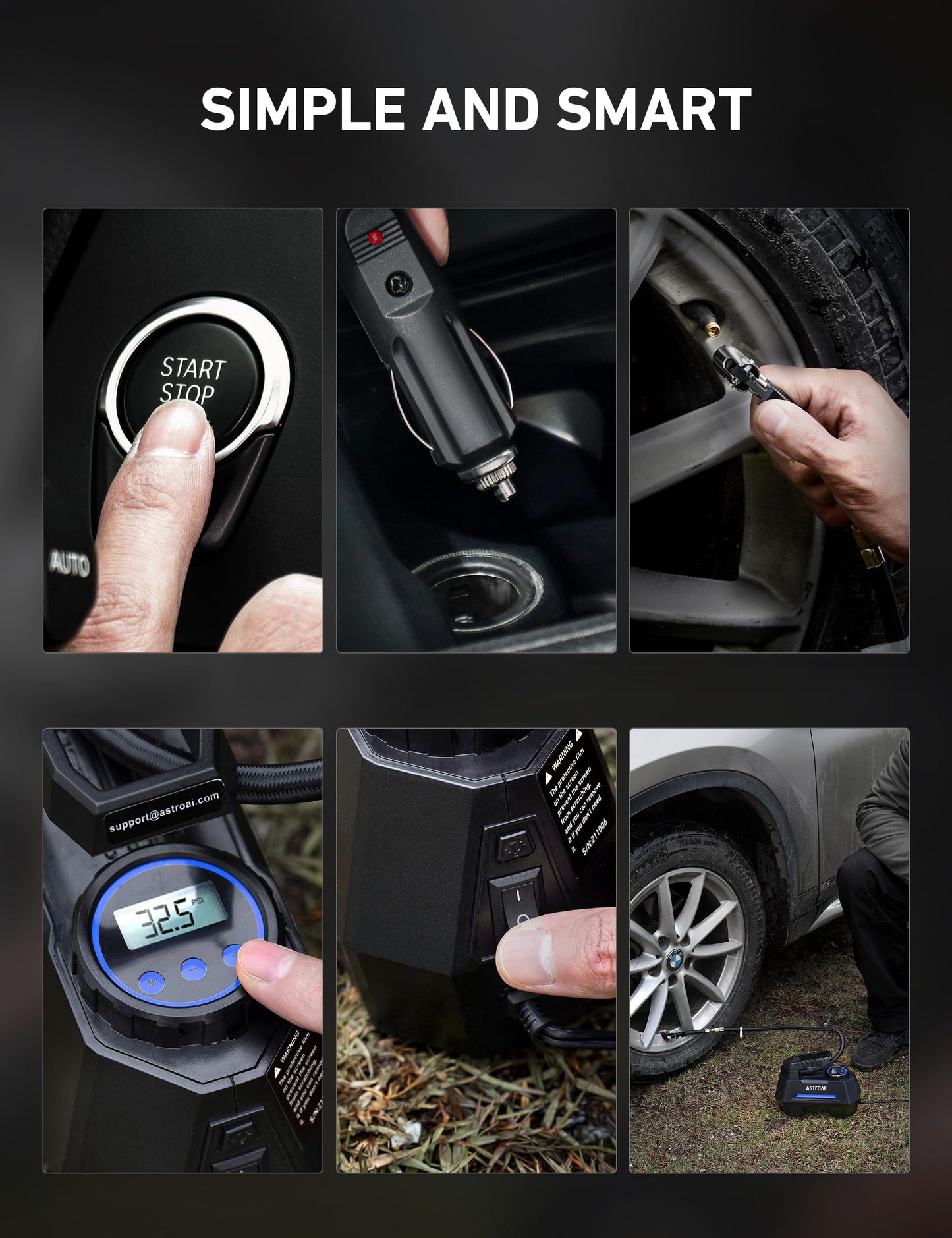 AstroAI Tire Inflator Portable Air Compressor Tire Air Pump for Car Tires - Car Accessories, 12V DC Auto Pump with Digital Pressure Gauge, Emergency LED Light for Bicycle, Balloons, Yellow