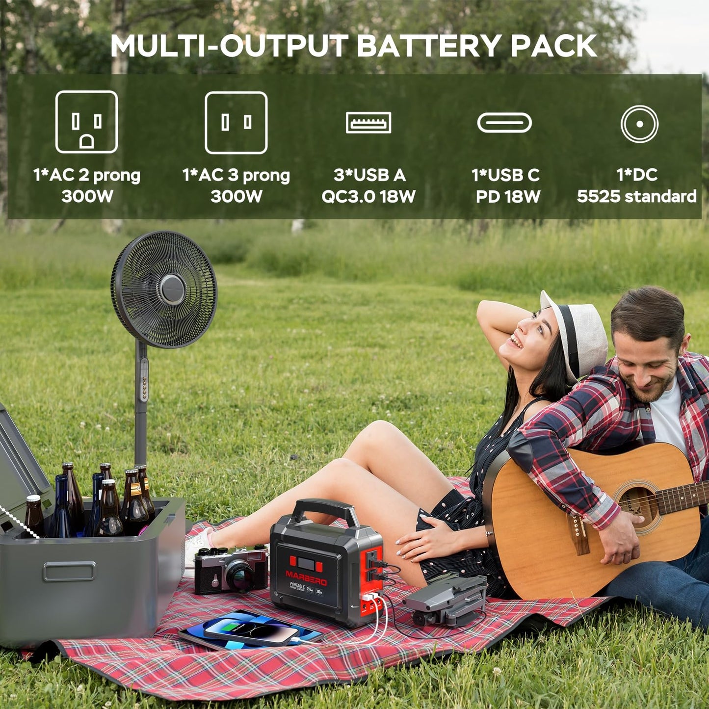 MARBERO Solar Generator 167Wh Camping Portable Power Station 200W Peak with Foldable Solar Panels 30W with AC Outlet 110V Multi-Port LED Flashlights for CPAP Home Camping Hurricane Emergency