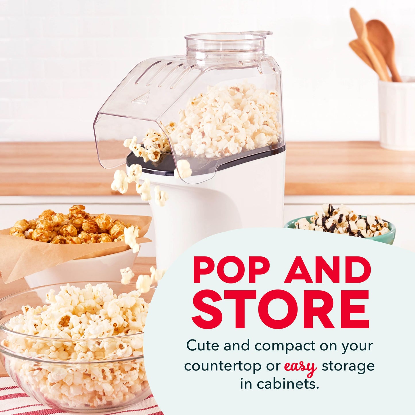 DASH Hot Air Popcorn Popper Maker with Measuring Cup to Portion Popping Corn Kernels + Melt Butter, 16 Cups - Red