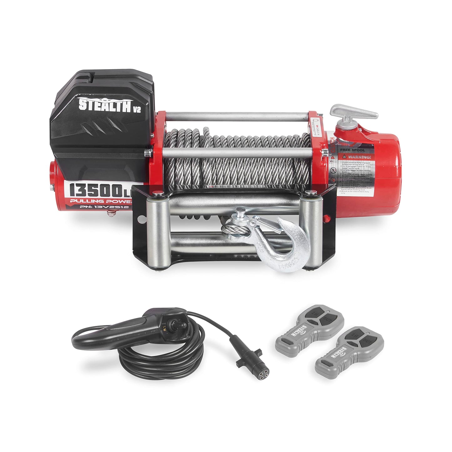Stealth Winches 13500lb Truck Winch 12V Electric Winch with 2 Wireless remotes and Steel Rope, Perfect for SUV Towing Trailer Winch, Hook, Weatherproof, with Roller Fairlead, Heavy Duty