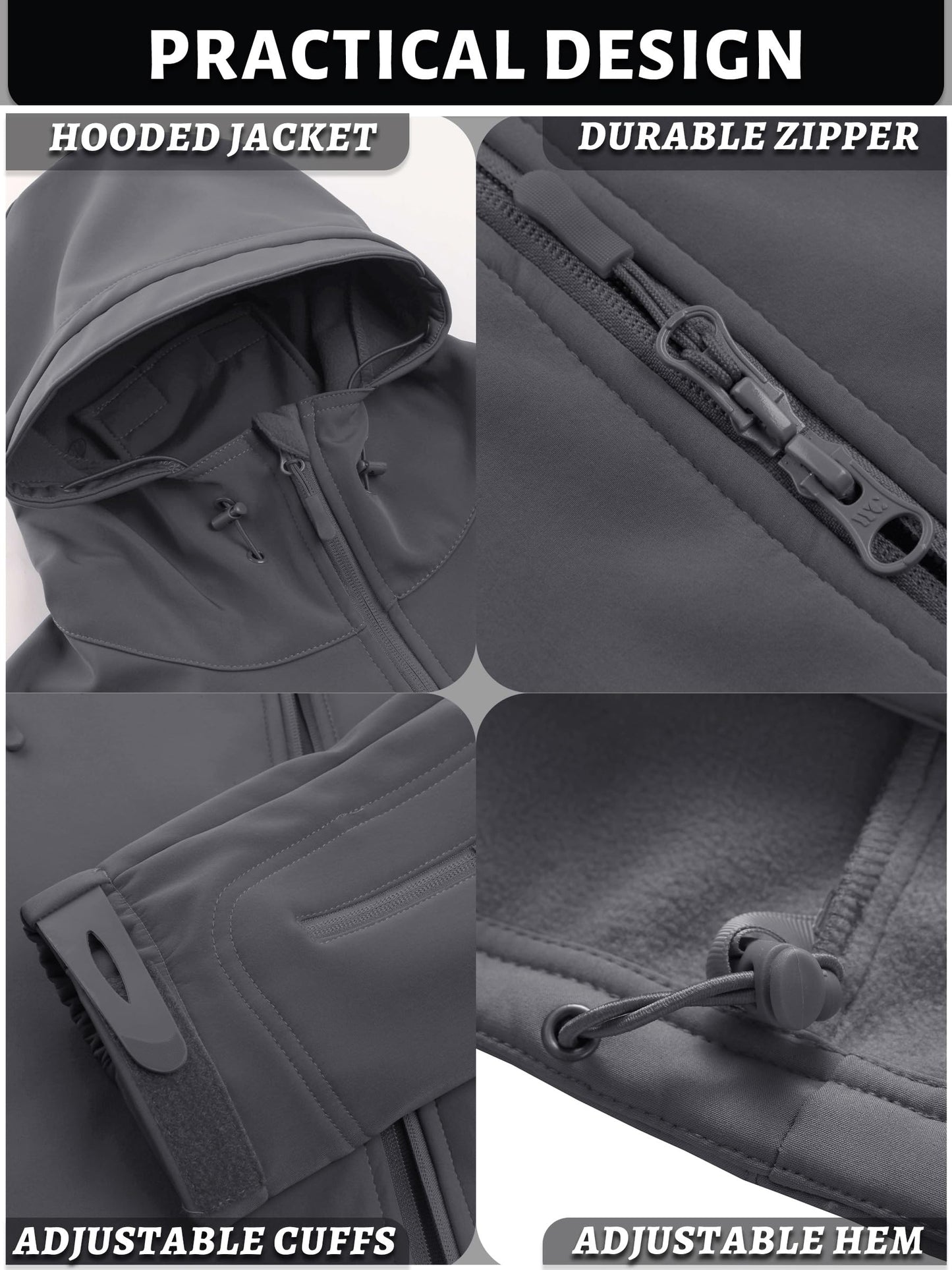 TACVASEN Men's Special Ops Military Tactical Rain Jackets Winter Warm Fleece Softshell Hooded Raincoat Snowboard