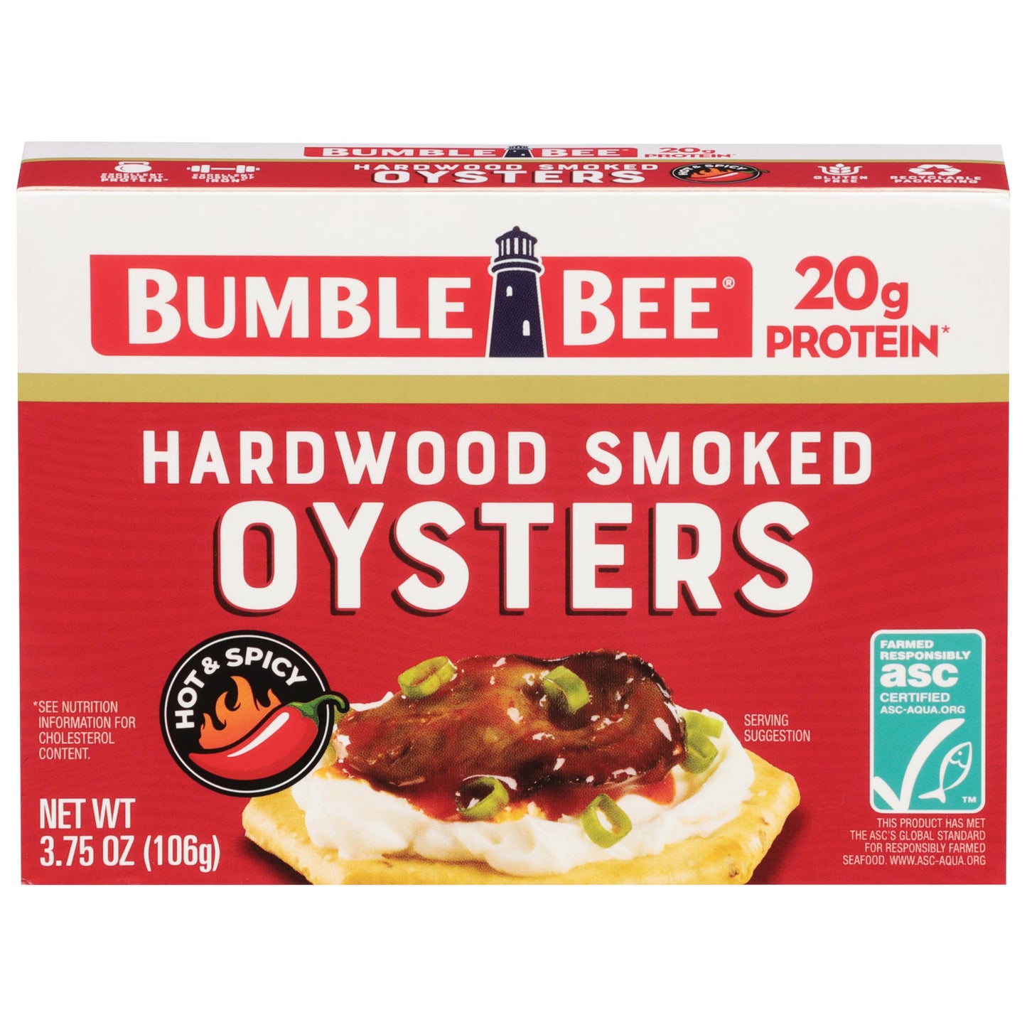 Bumble Bee Hot & Spicy Hardwood Smoked Oysters, 3.75 oz Tin (Pack of 12) - 20g Protein per Serving, Gluten Free, Keto