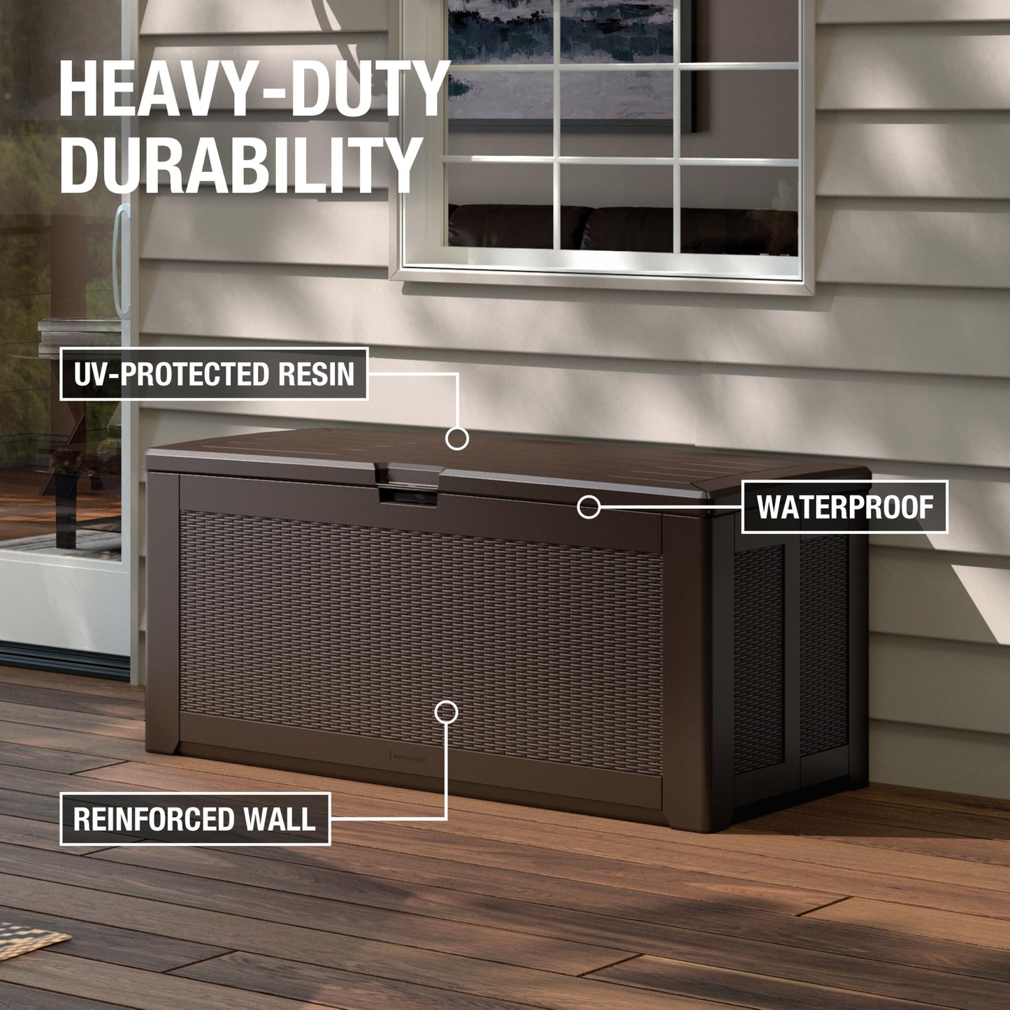 Rubbermaid Extra Large Resin Outdoor Storage Deck Box (134 Gal), Weather Resistant, Black, Deck Organization for Home/Backyard/Pool Chemicals/Toys/Garden Tools/Porch/Patio Cushions