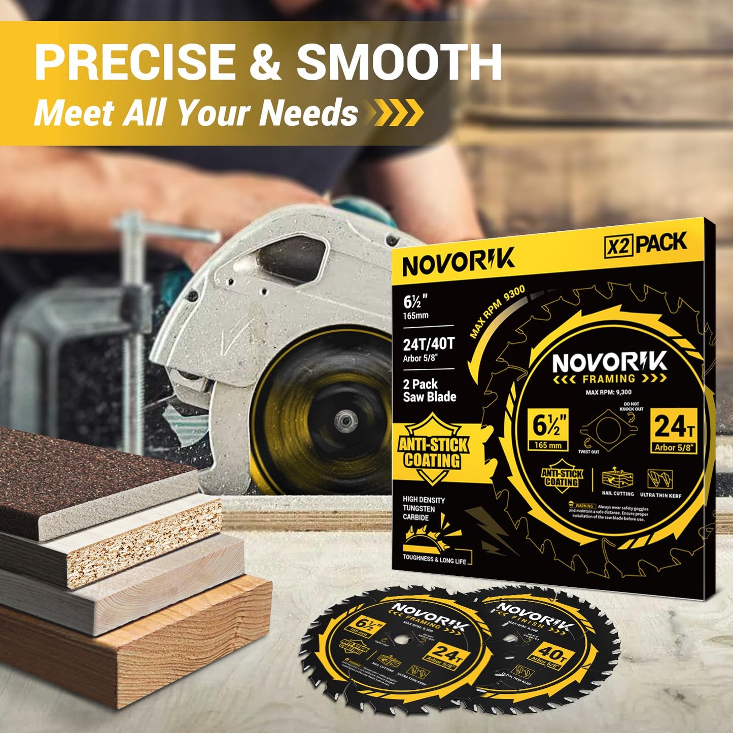 Circular Saw Blade 7-1/4" 24T&40T&60T, Saw Blade with Arbor 5/8", ATB Circular Saw Blade, Professional for Wood Cutting, 3-Pack